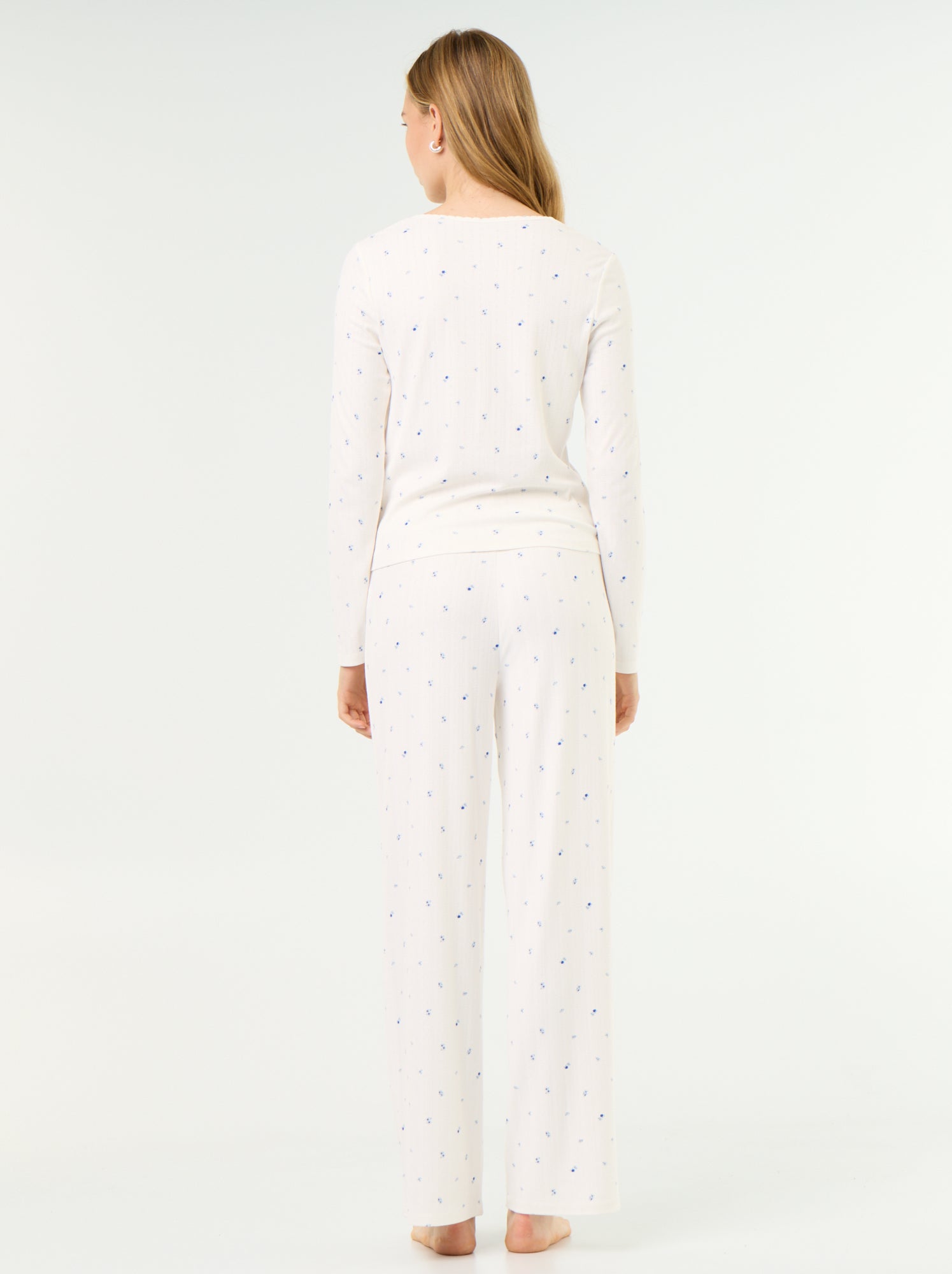 Pyjama 2 pièces en maille pointelle - Gilet + pantalon - Blanc