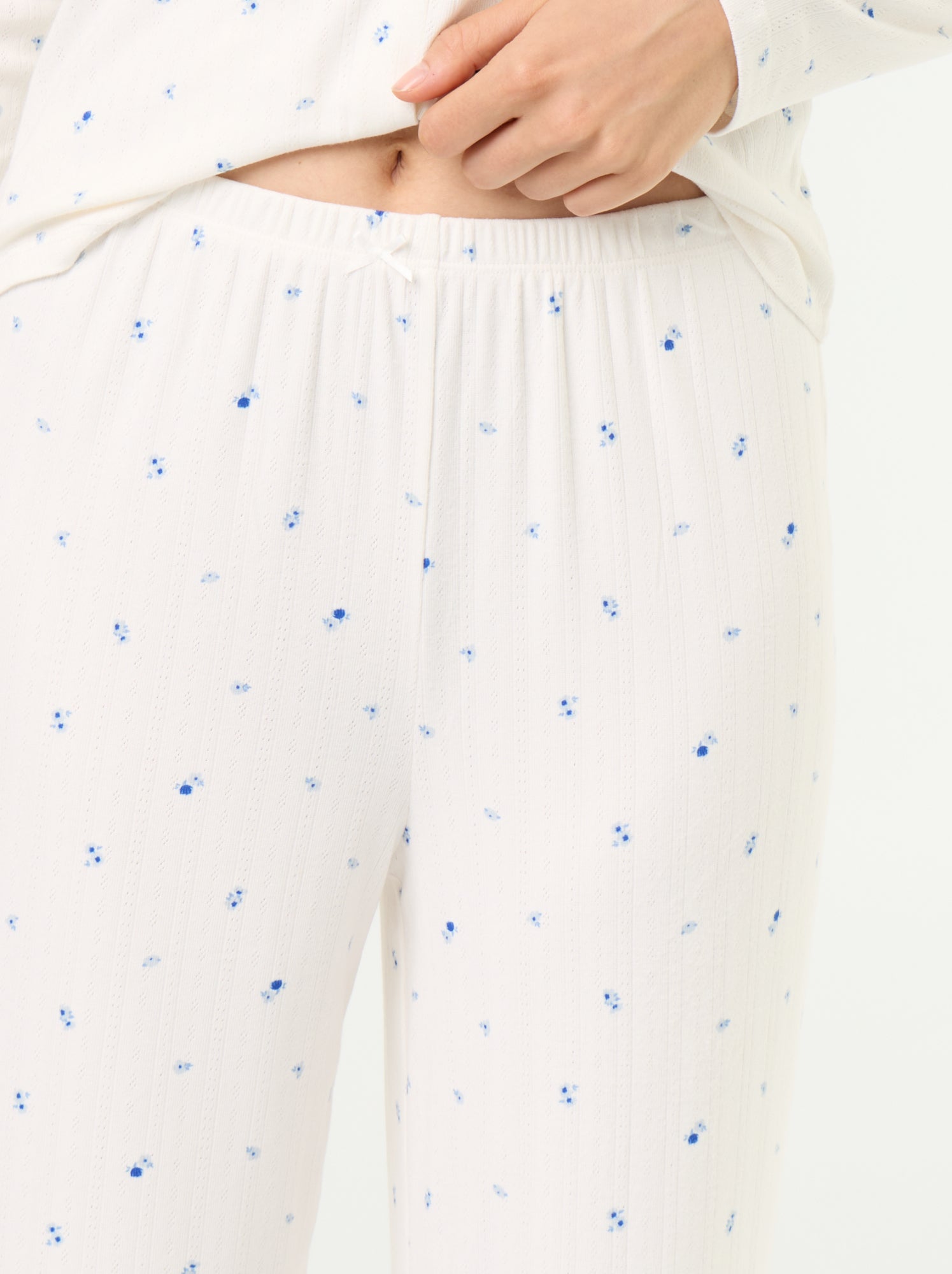 Pyjama 2 pièces en maille pointelle - Gilet + pantalon - Blanc