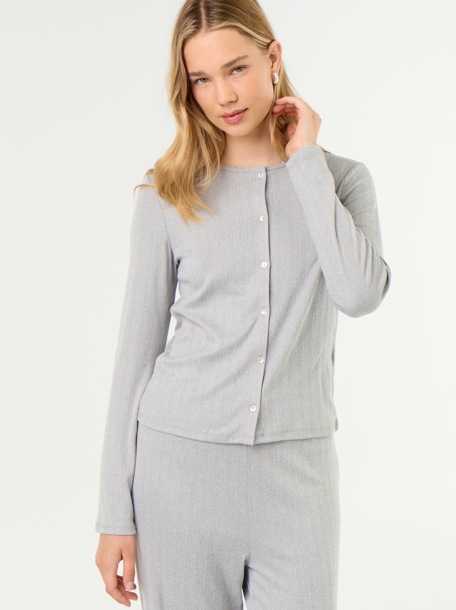 Pyjama 2 pièces en maille pointelle - Gilet + pantalon - Gris
