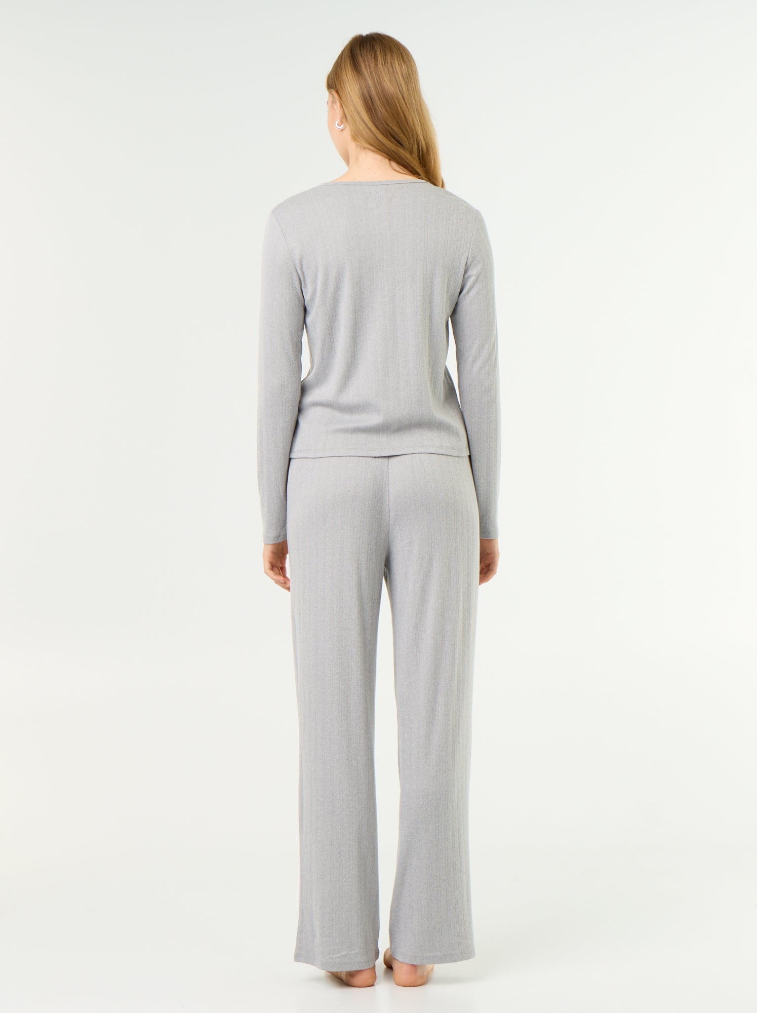 Pyjama 2 pièces en maille pointelle - Gilet + pantalon - Gris