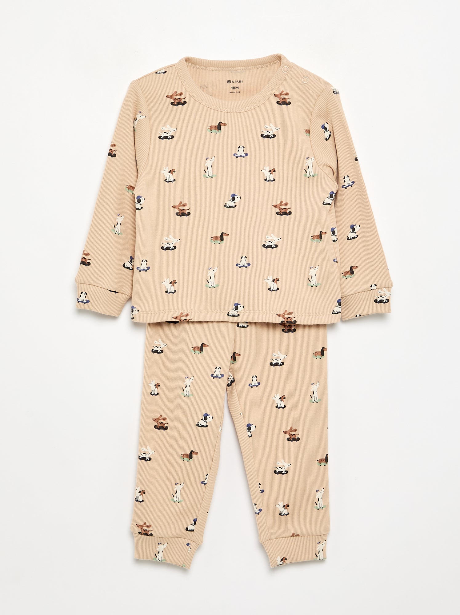 Pyjama 2 pièces en rib imprimé - Beige