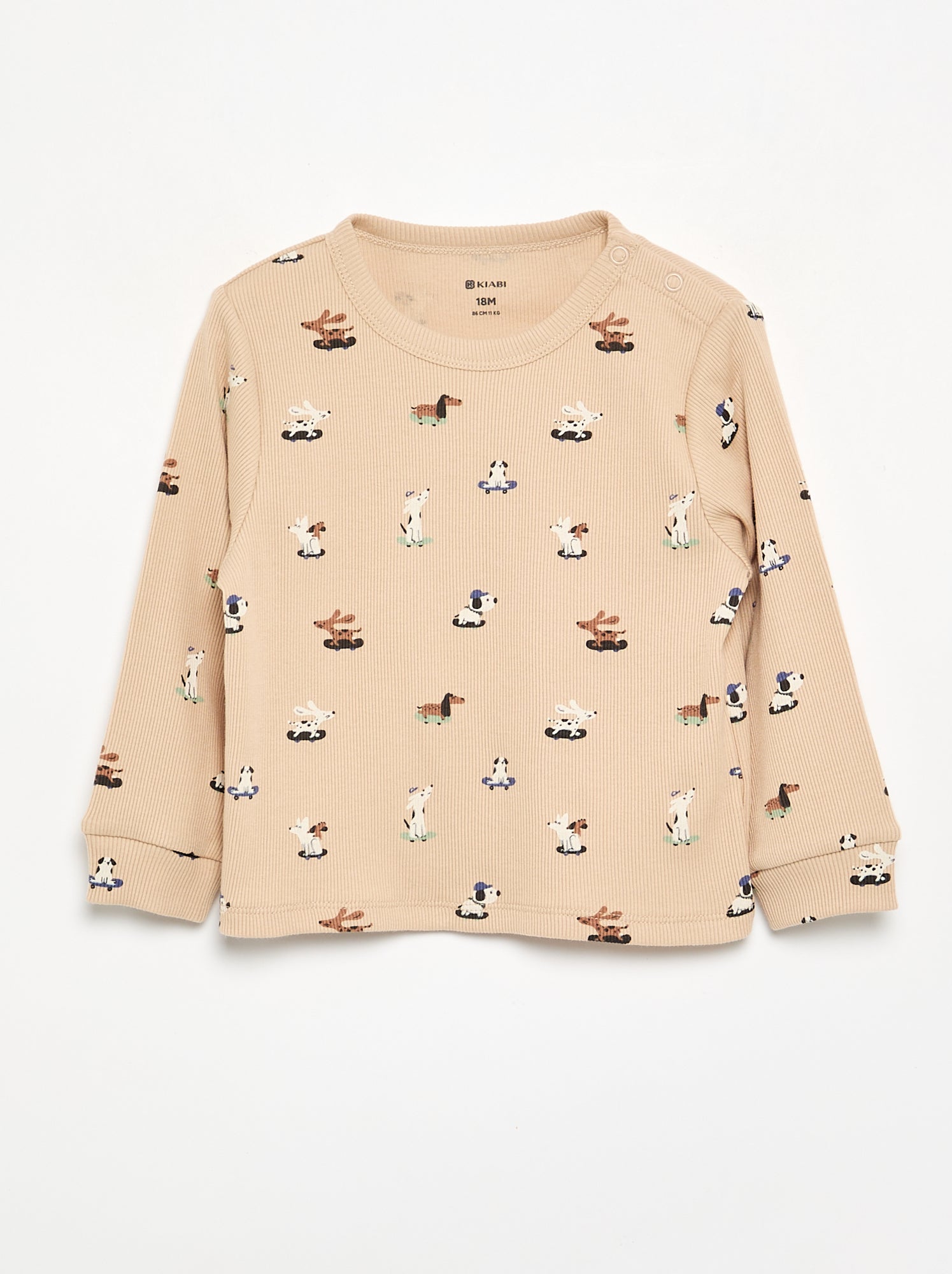 Pyjama 2 pièces en rib imprimé - Beige