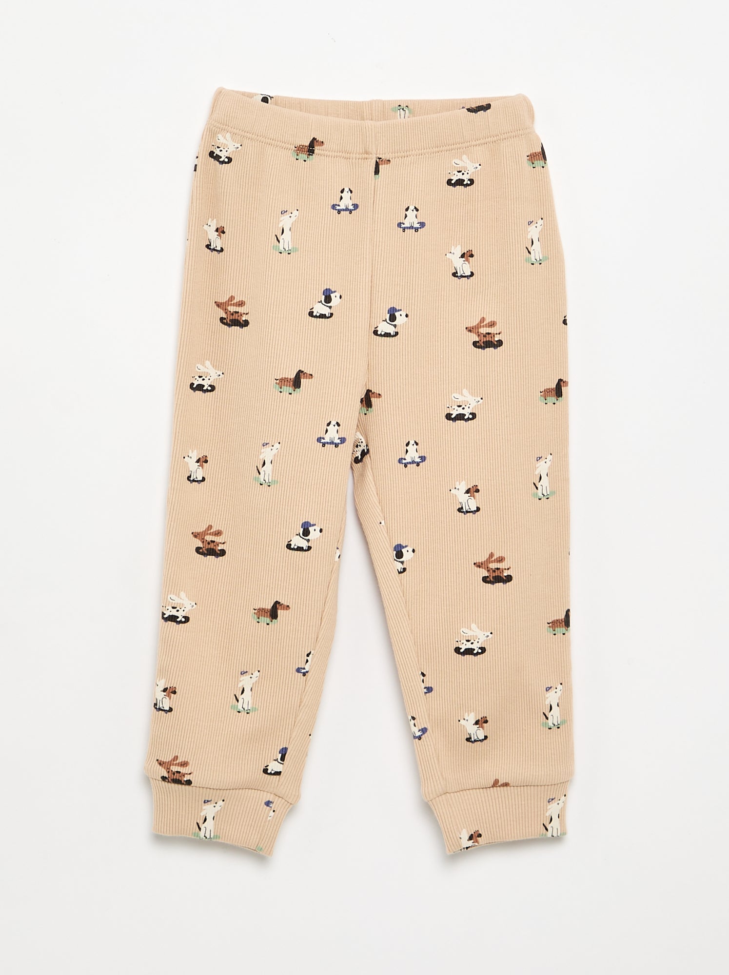 Pyjama 2 pièces en rib imprimé - Beige