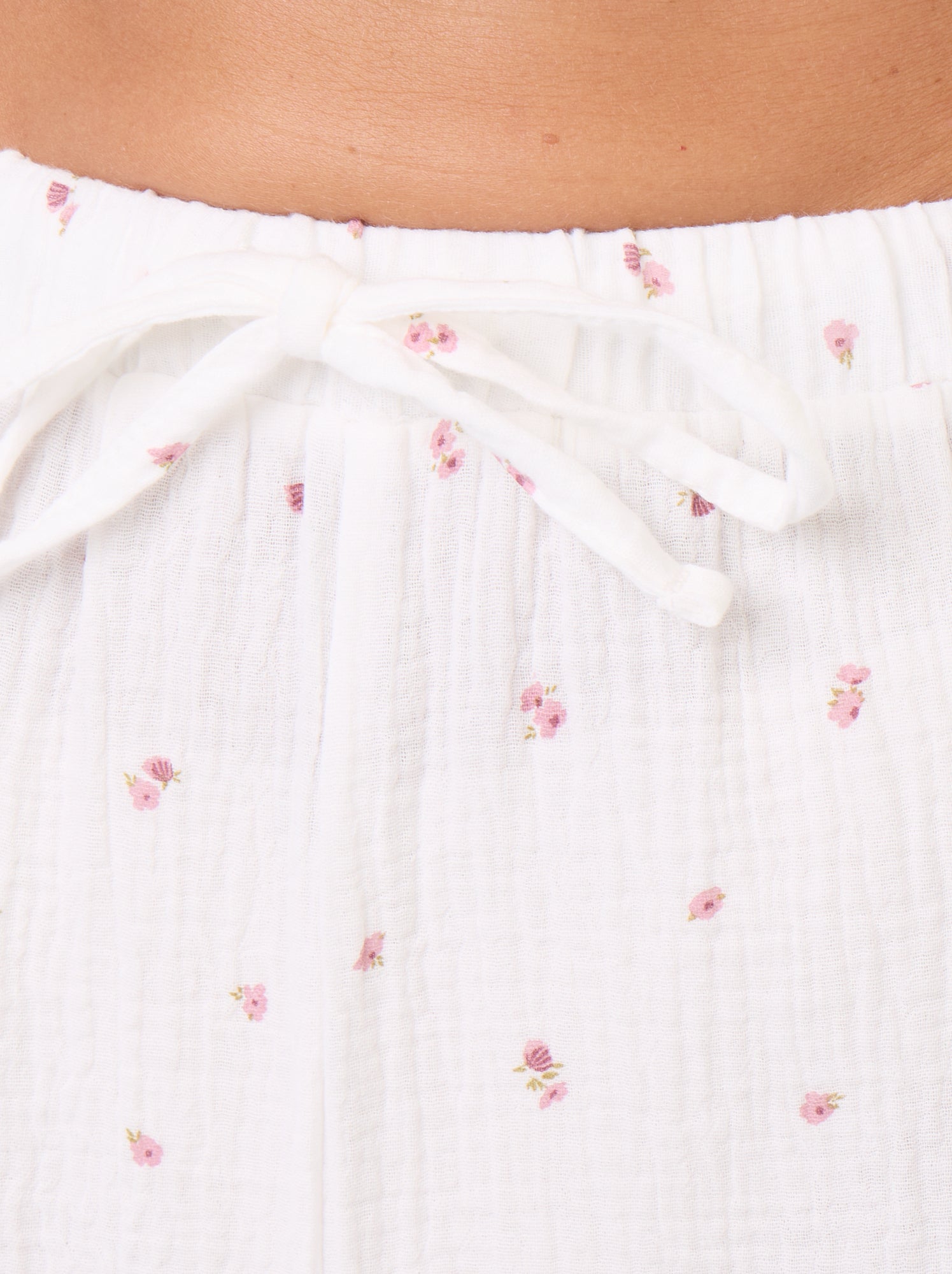 Pyjama 2 pièces fleuri - en gaze de coton - Blanc