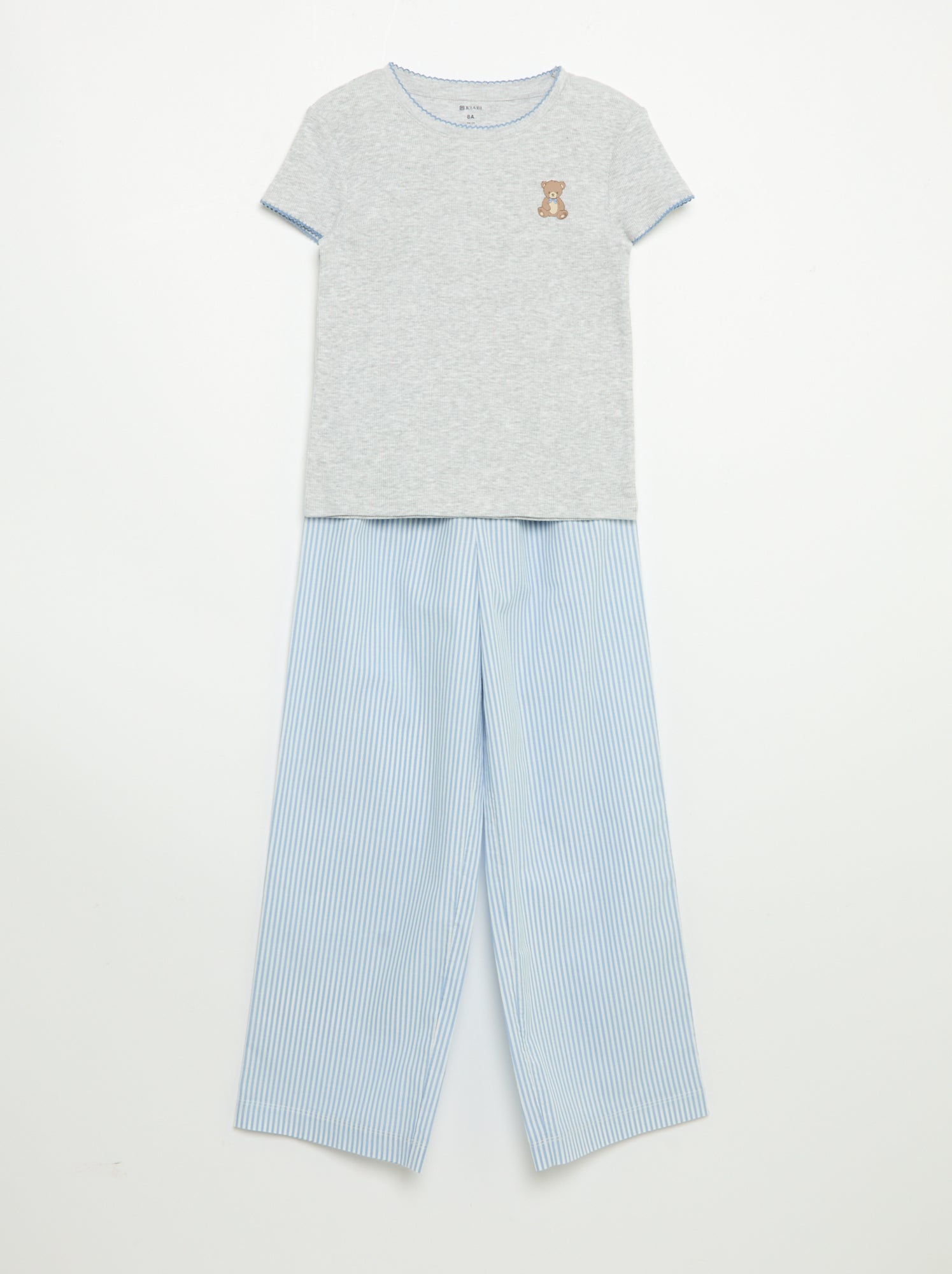 Pyjama 2 pièces - T-shirt à manches courtes + pantalon rayé - Bleu