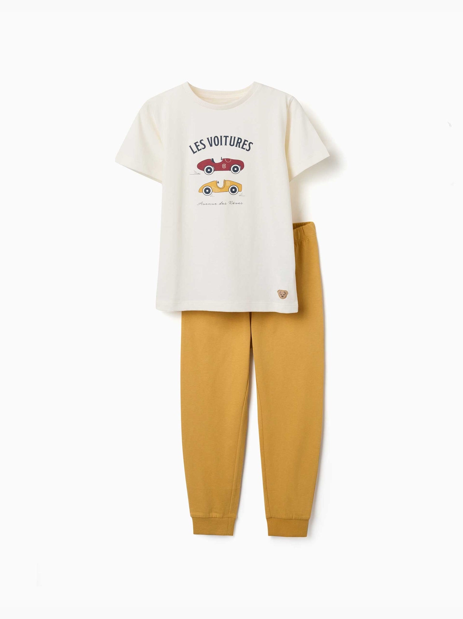 Pyjama à manches courtes avec imprimé voitures de course - Blanc