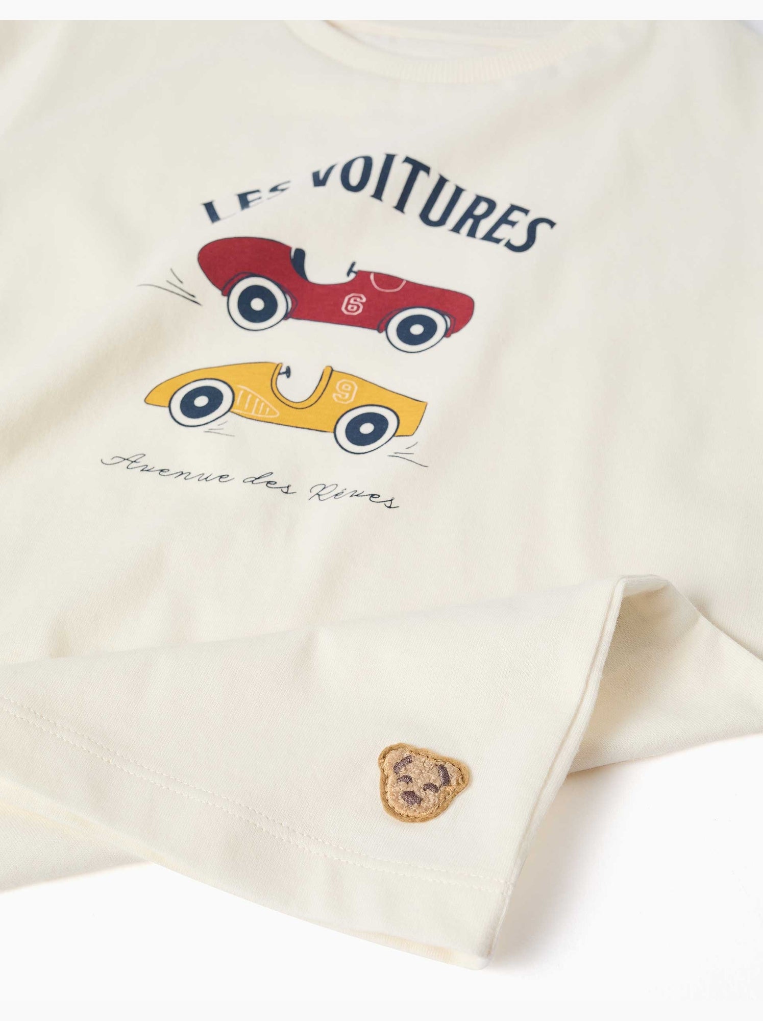 Pyjama à manches courtes avec imprimé voitures de course - Blanc