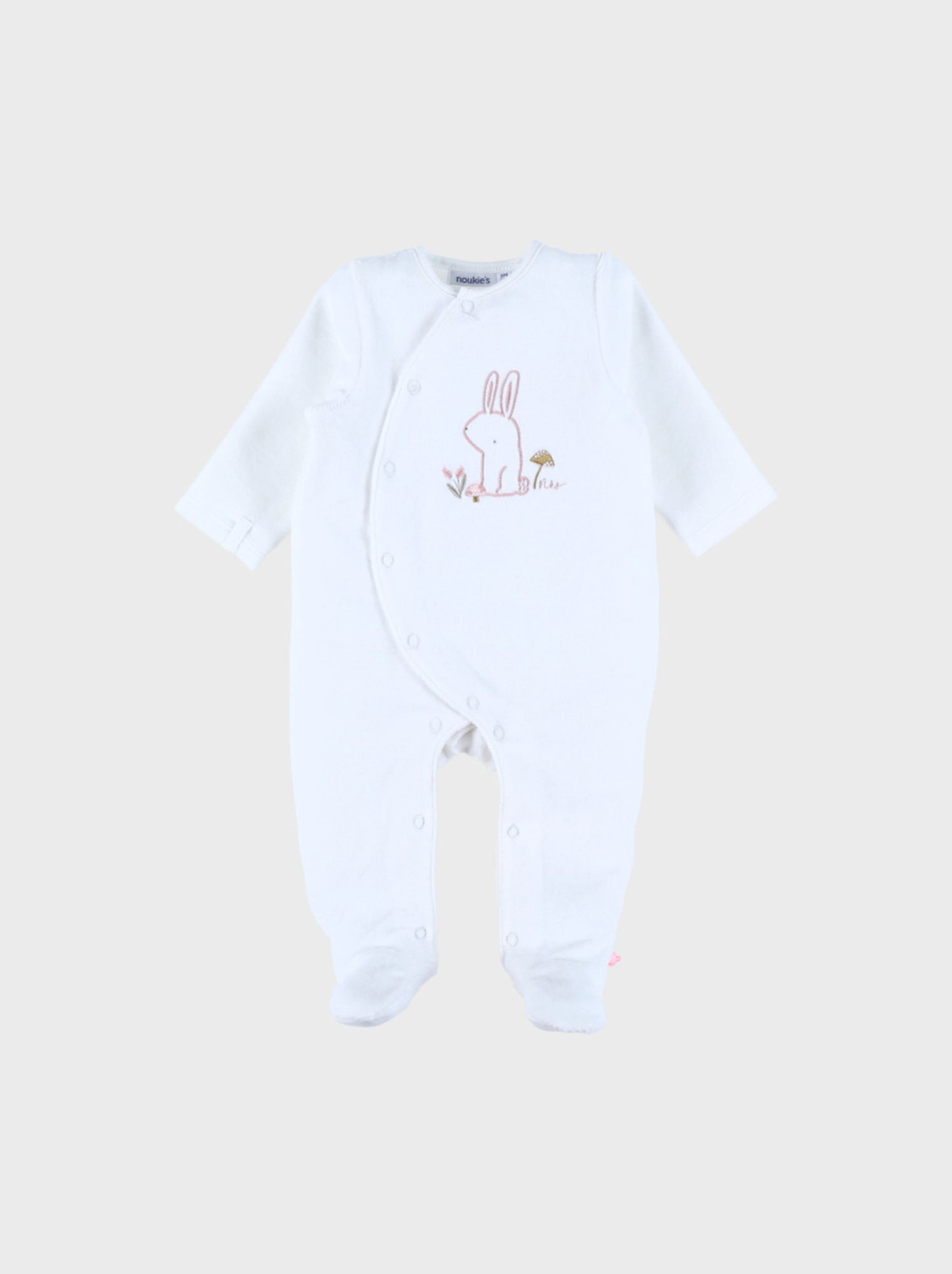 Pyjama bébé en velours avec broderie lapin Noukie's - Blanc