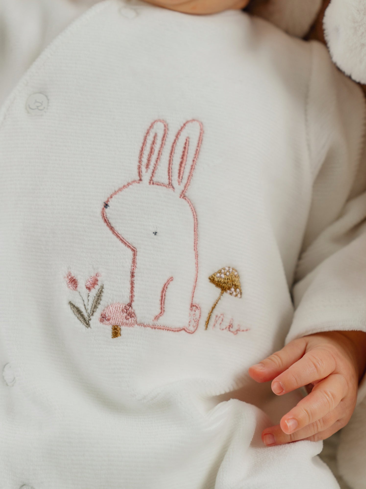Pyjama bébé en velours avec broderie lapin Noukie's - Blanc