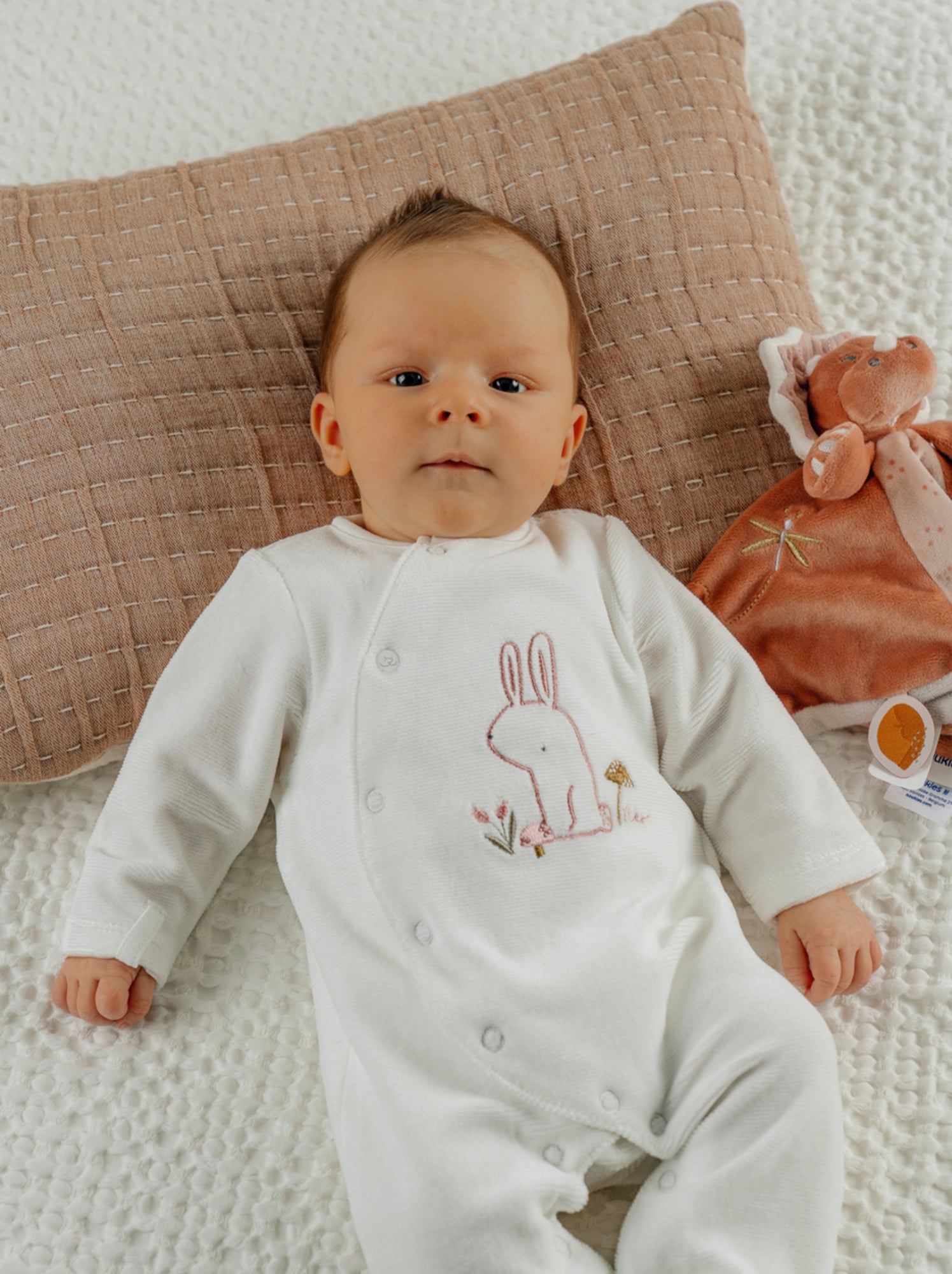 Pyjama bébé en velours avec broderie lapin Noukie's - Blanc