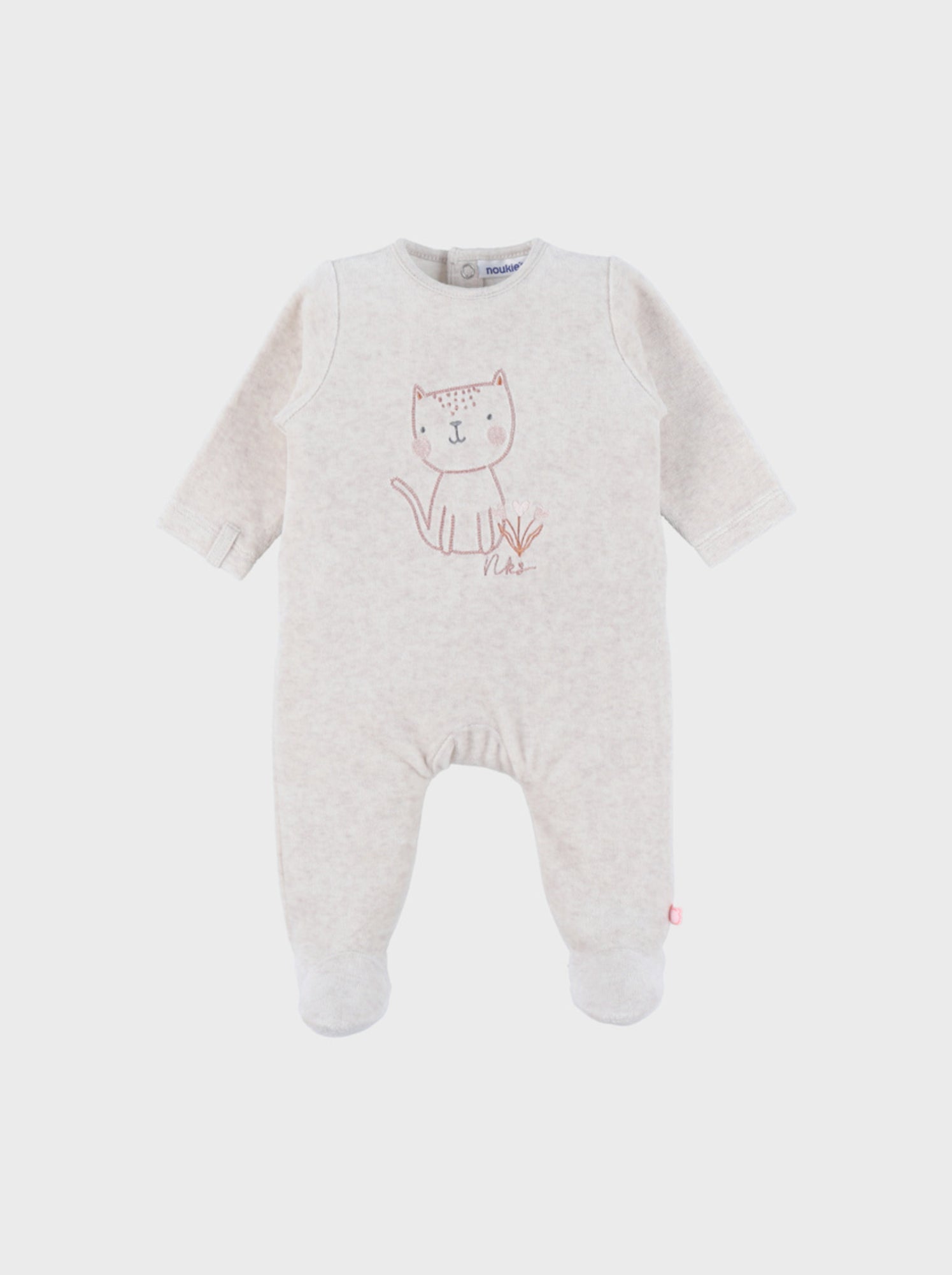 Pyjama bébé en velours brodé chat beige Noukie's - Beige