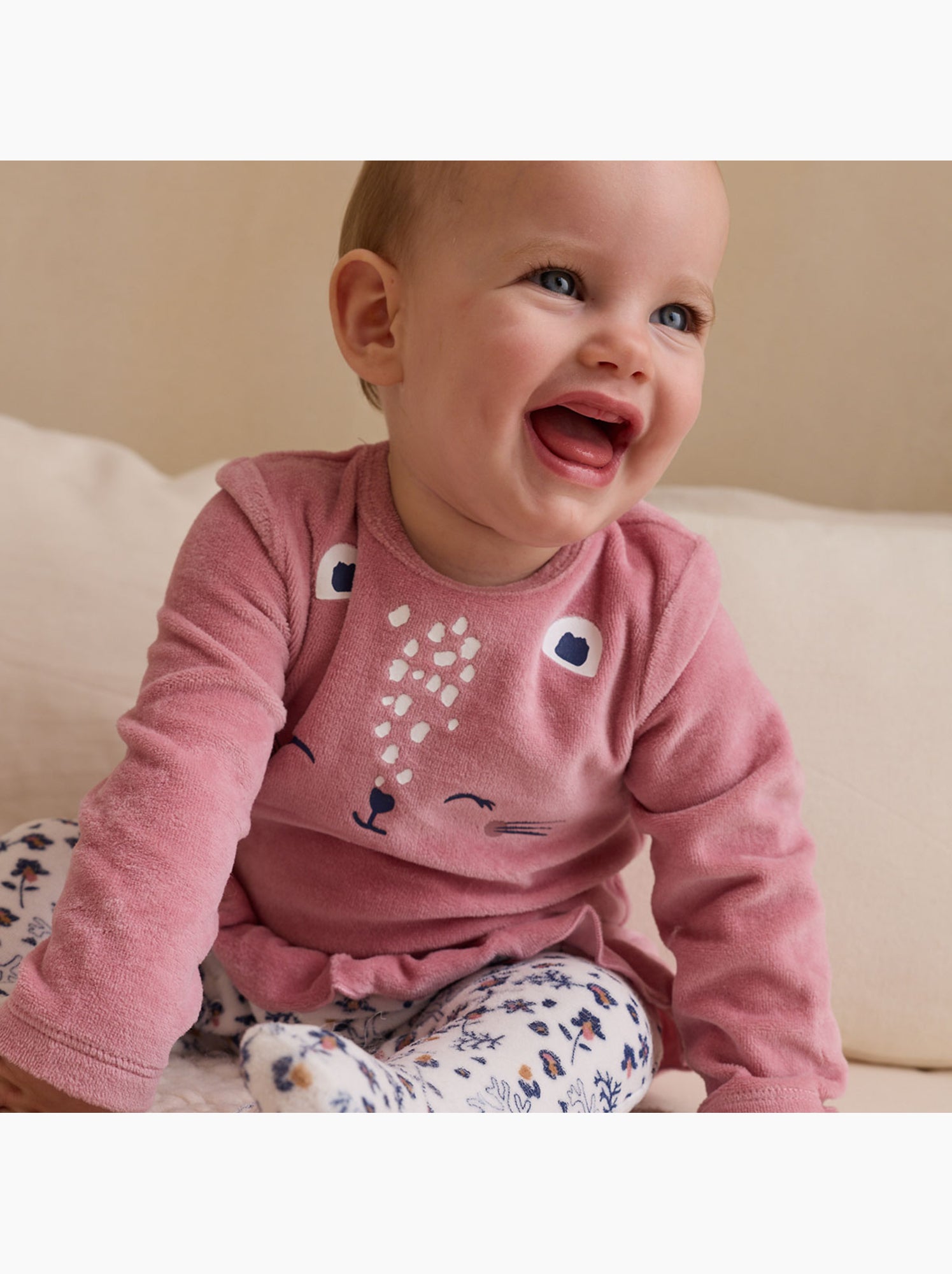 Pyjama bébé en velours céleste - Rose
