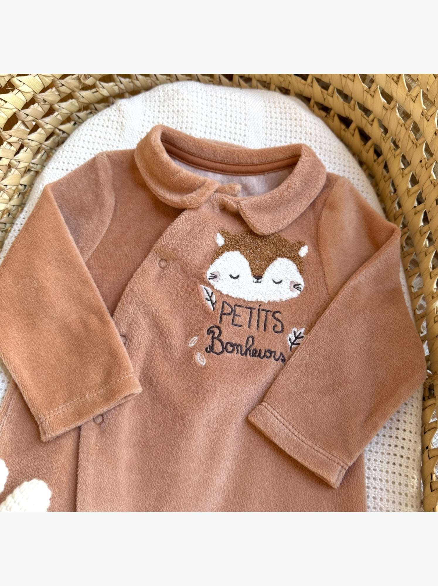 Pyjama bébé en velours côtelé caramel - Marron
