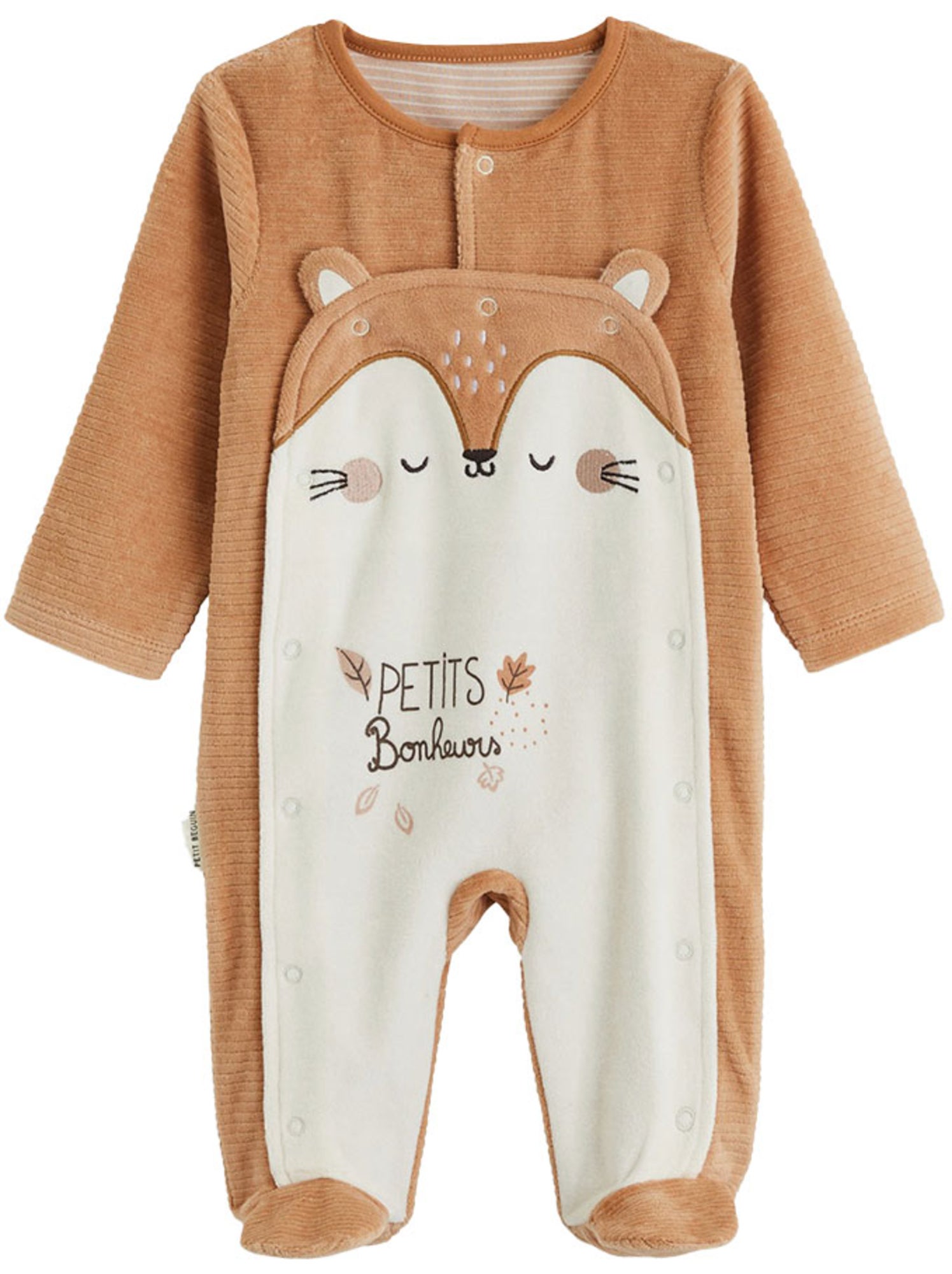 Pyjama bébé en velours côtelé ouverture pont caramel - Marron