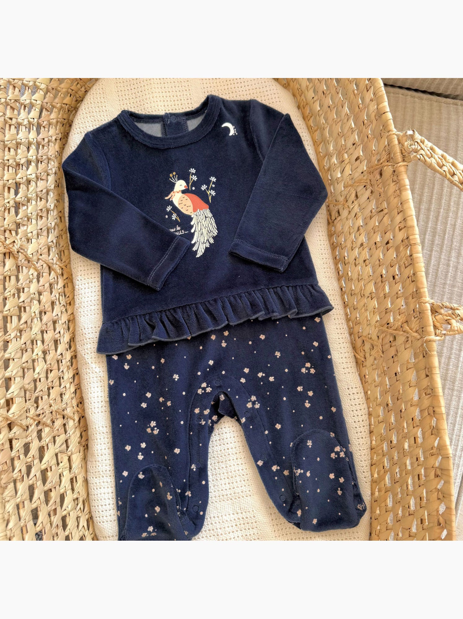 Pyjama bébé en velours ollie - Bleu