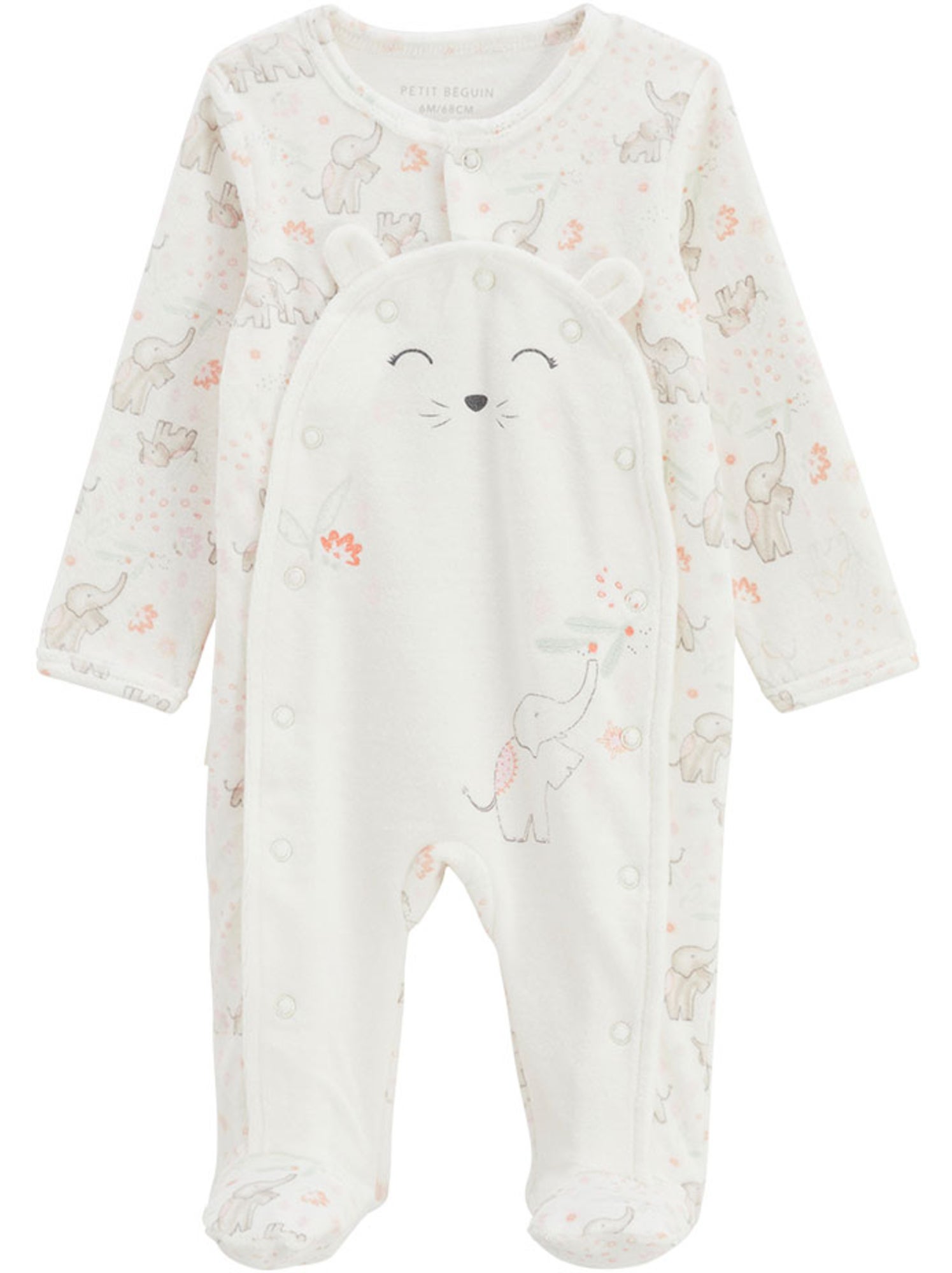 Pyjama bébé en velours ouverture pont badian - Ecru