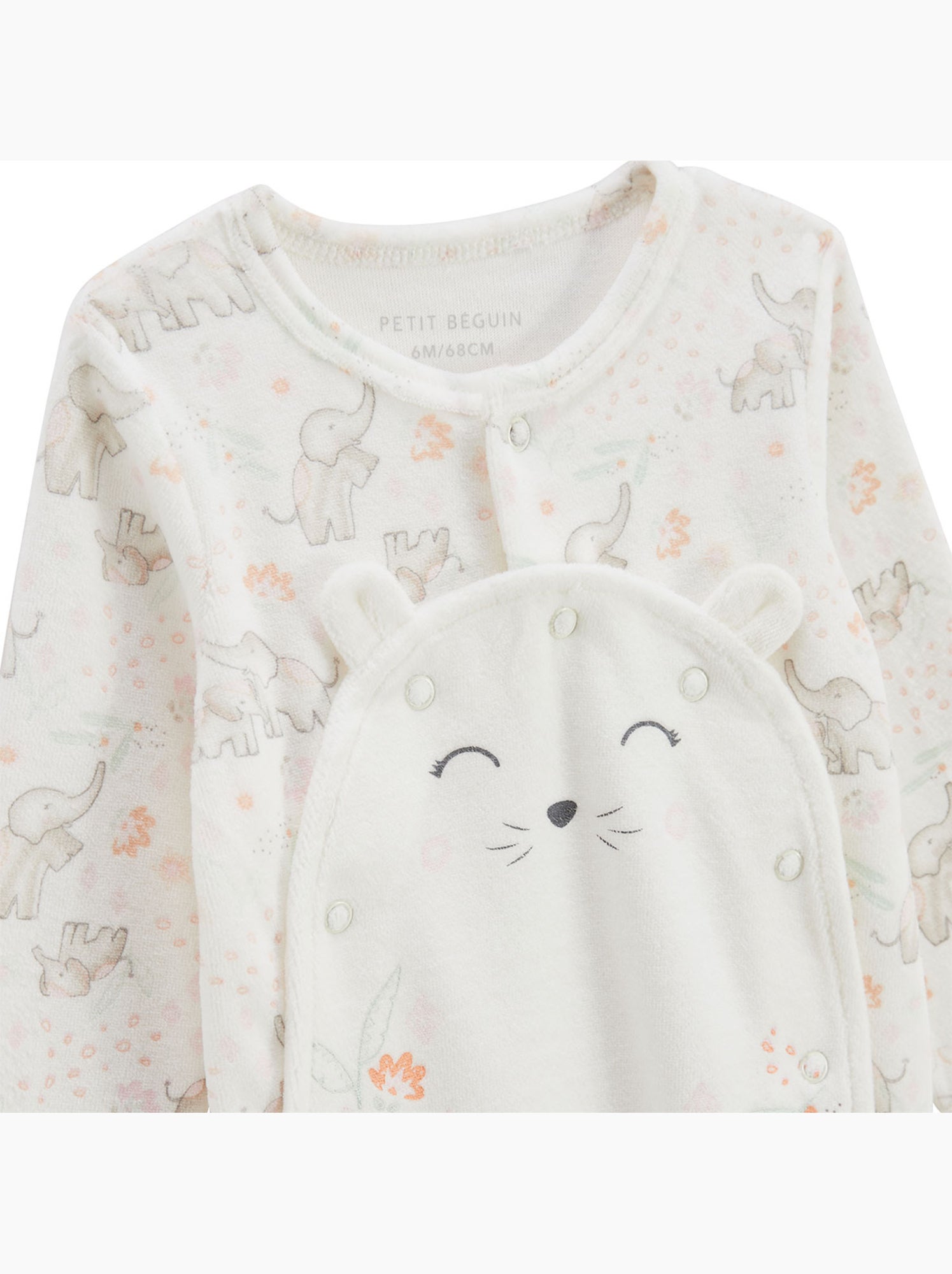 Pyjama bébé en velours ouverture pont badian - Ecru