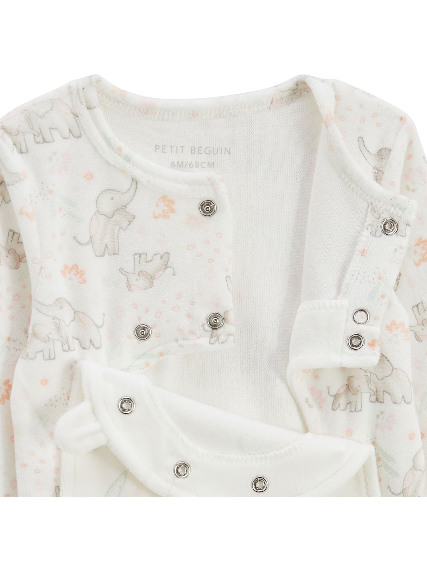 Pyjama bébé en velours ouverture pont badian - Ecru
