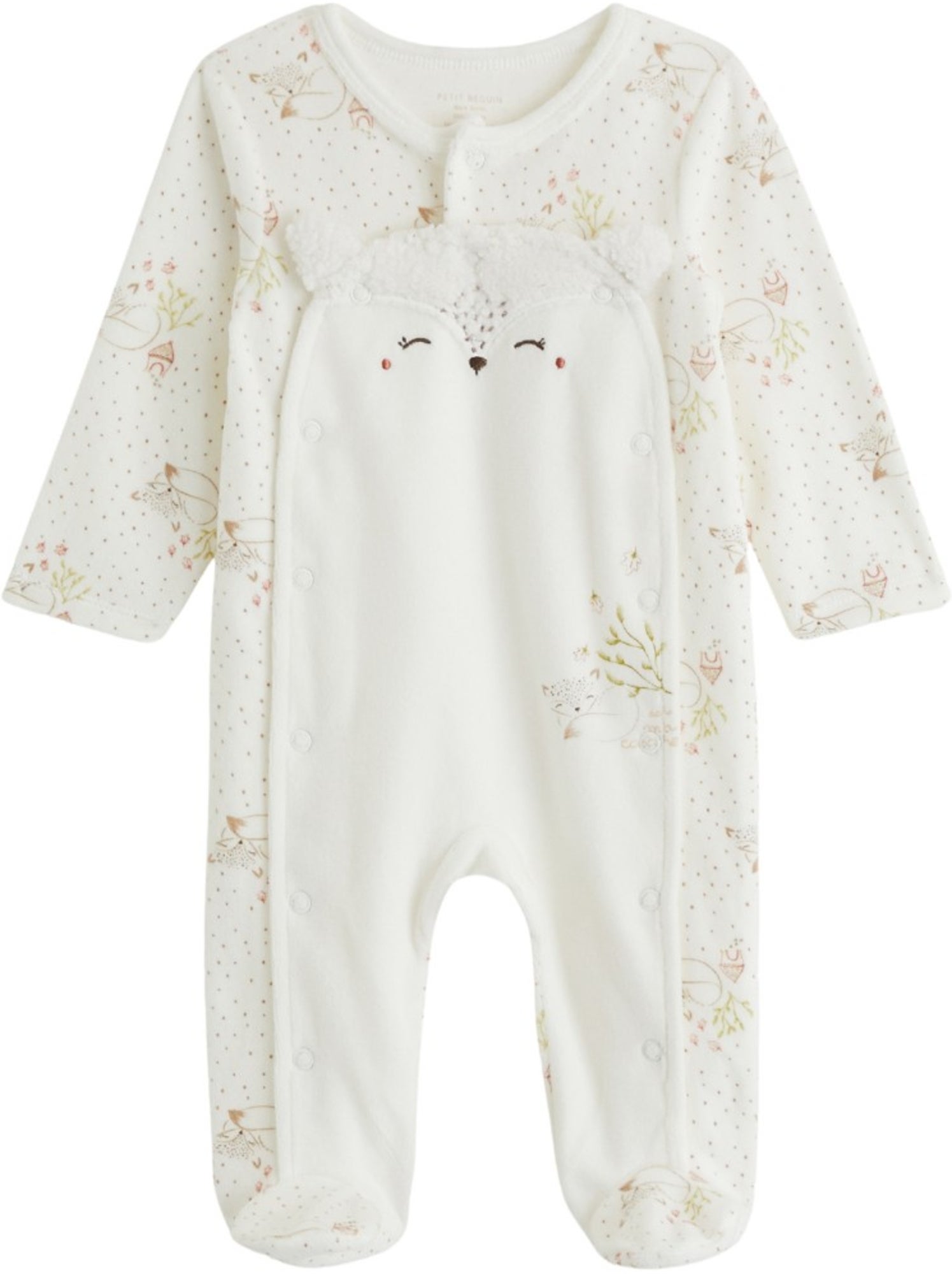 Pyjama bébé en velours ouverture pont doucette - Ecru