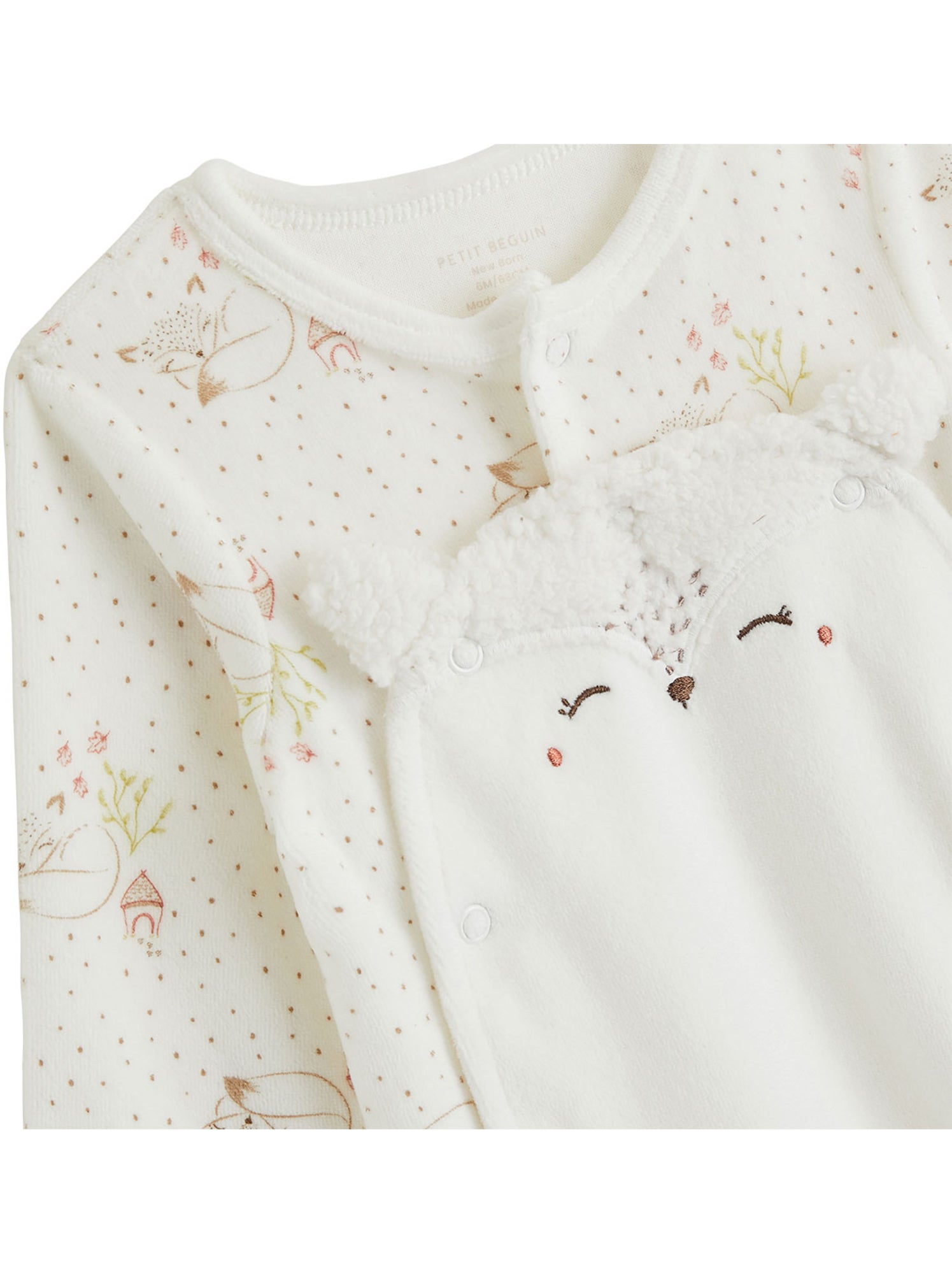 Pyjama bébé en velours ouverture pont doucette - Ecru