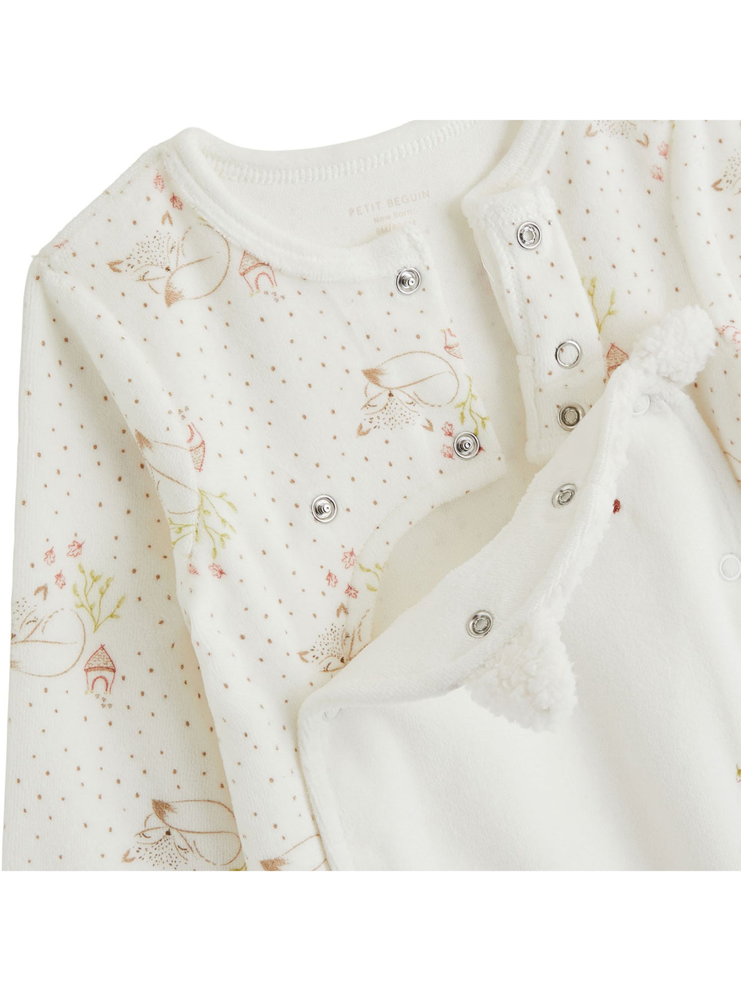 Pyjama bébé en velours ouverture pont doucette - Ecru