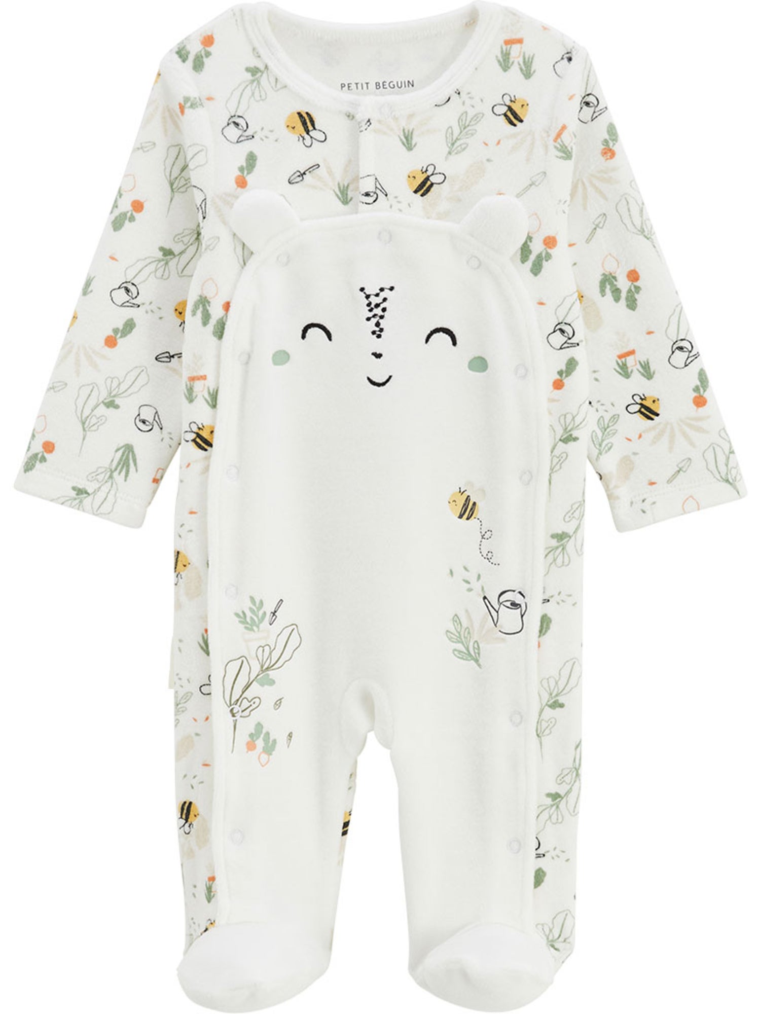Pyjama bébé en velours ouverture pont eden - Beige