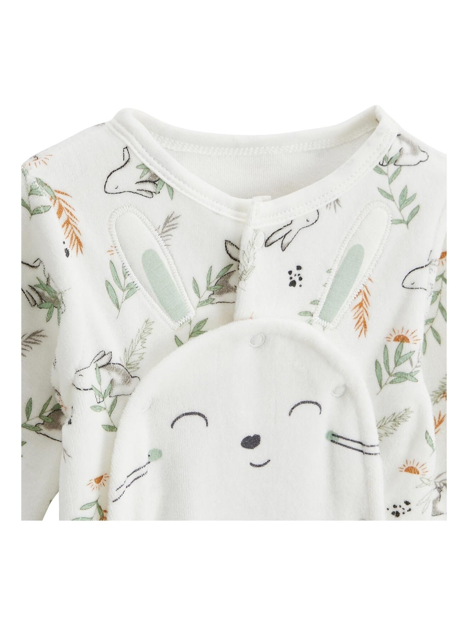 Pyjama bébé en velours ouverture pont frimousse - Ecru