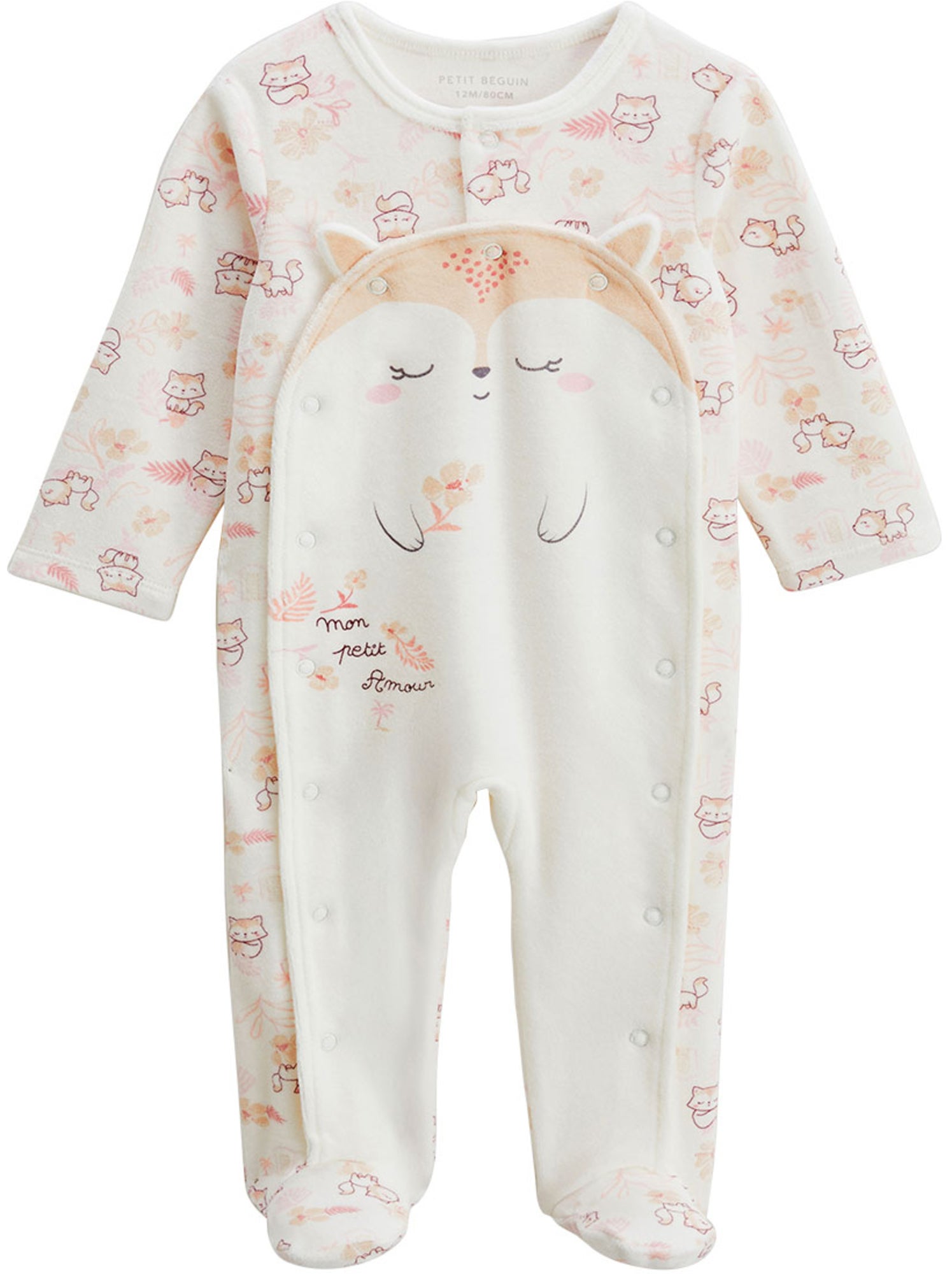 Pyjama bébé en velours ouverture pont louison - Ecru