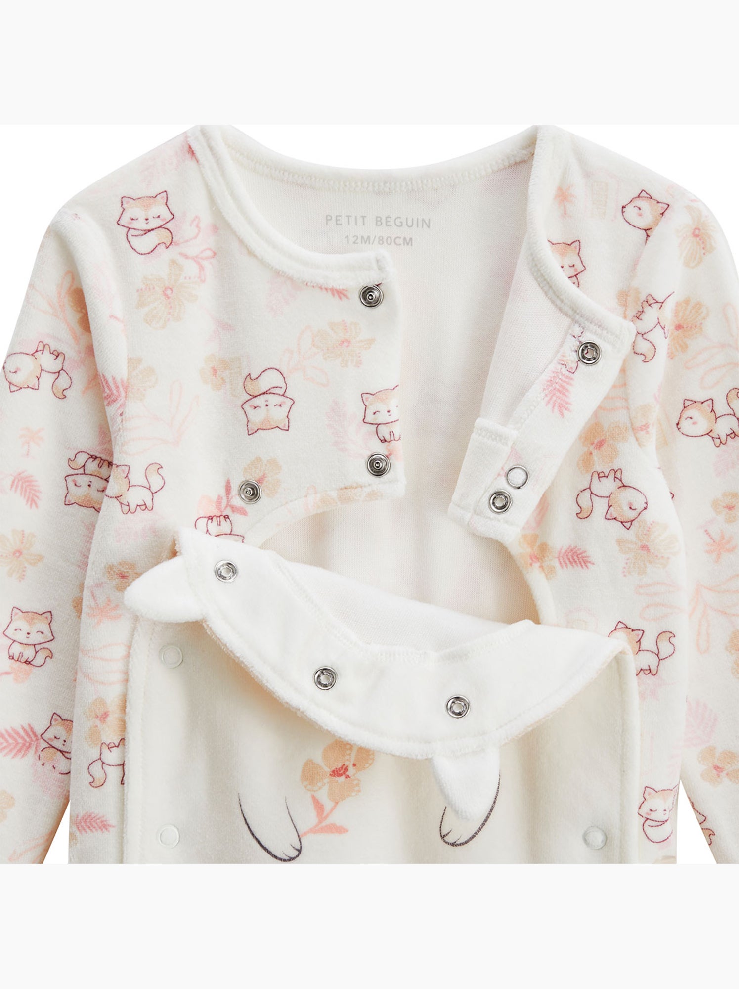 Pyjama bébé en velours ouverture pont louison - Ecru