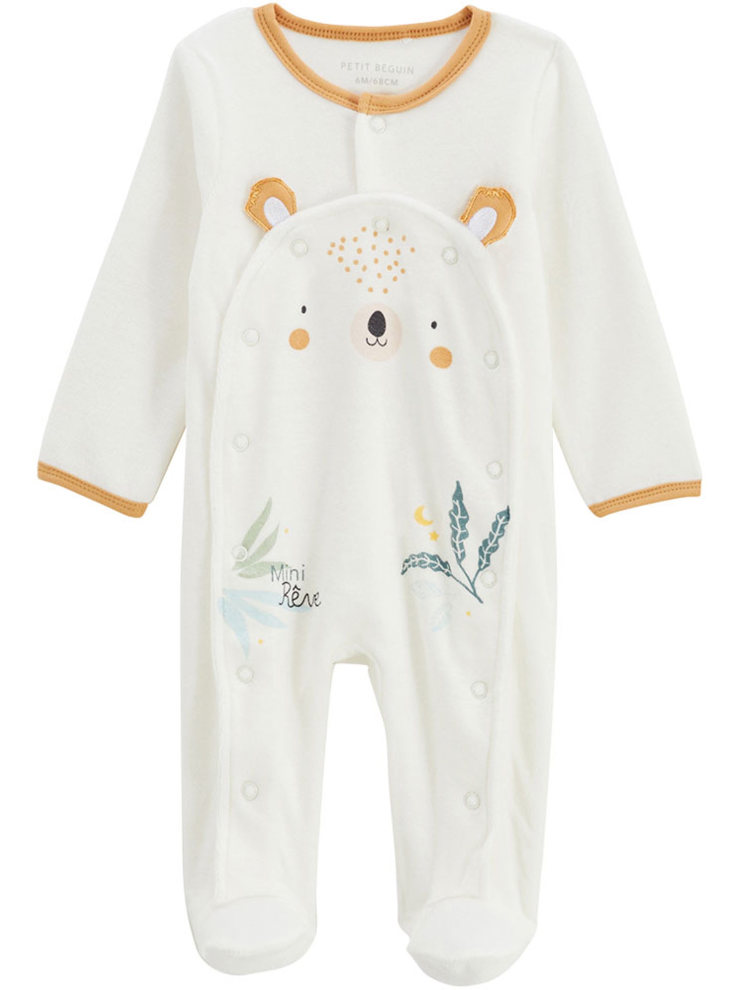 Pyjama bébé en velours ouverture pont mini rêve - Ecru