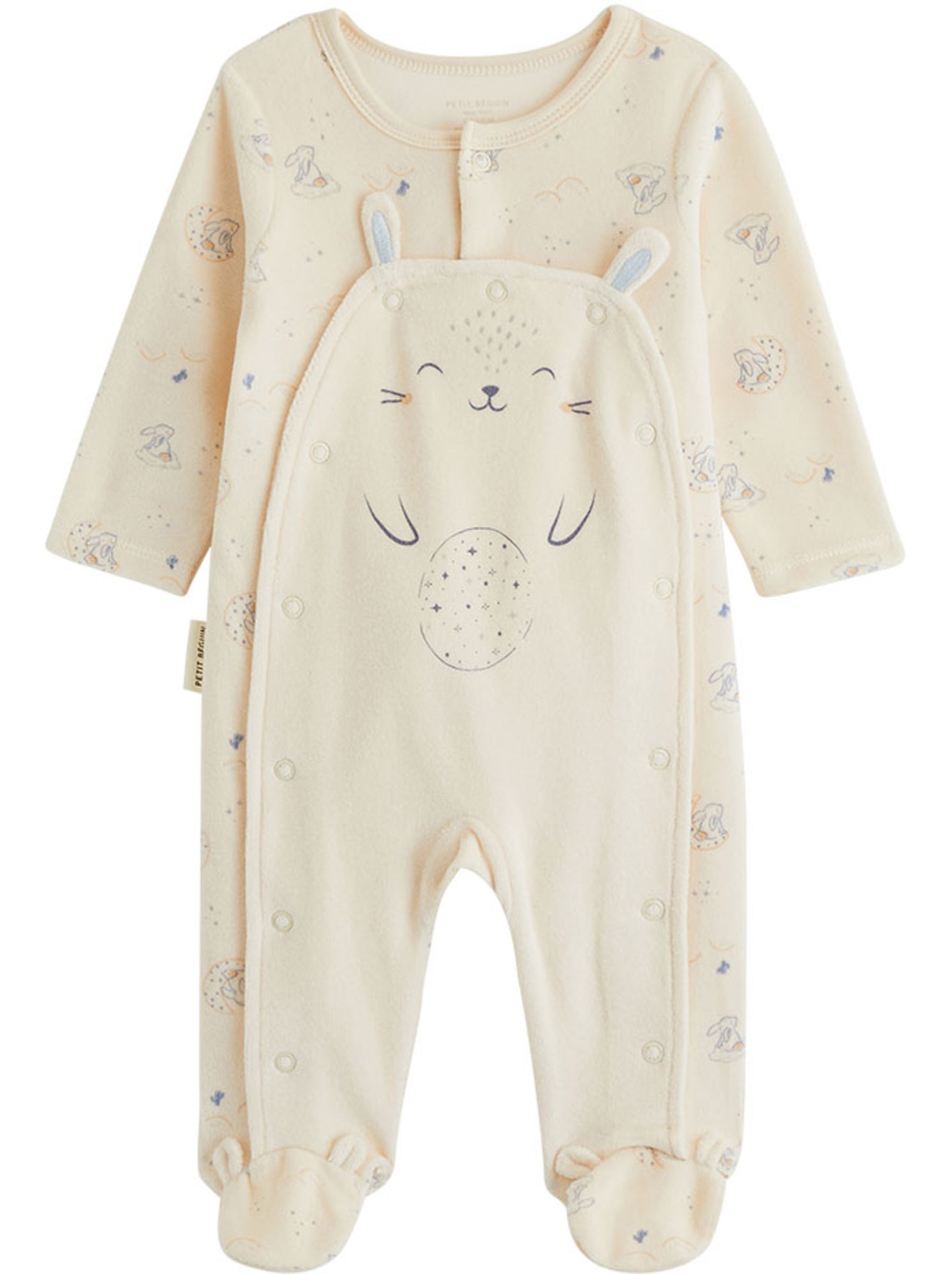 Pyjama bébé en velours ouverture pont voix lactée - Ecru
