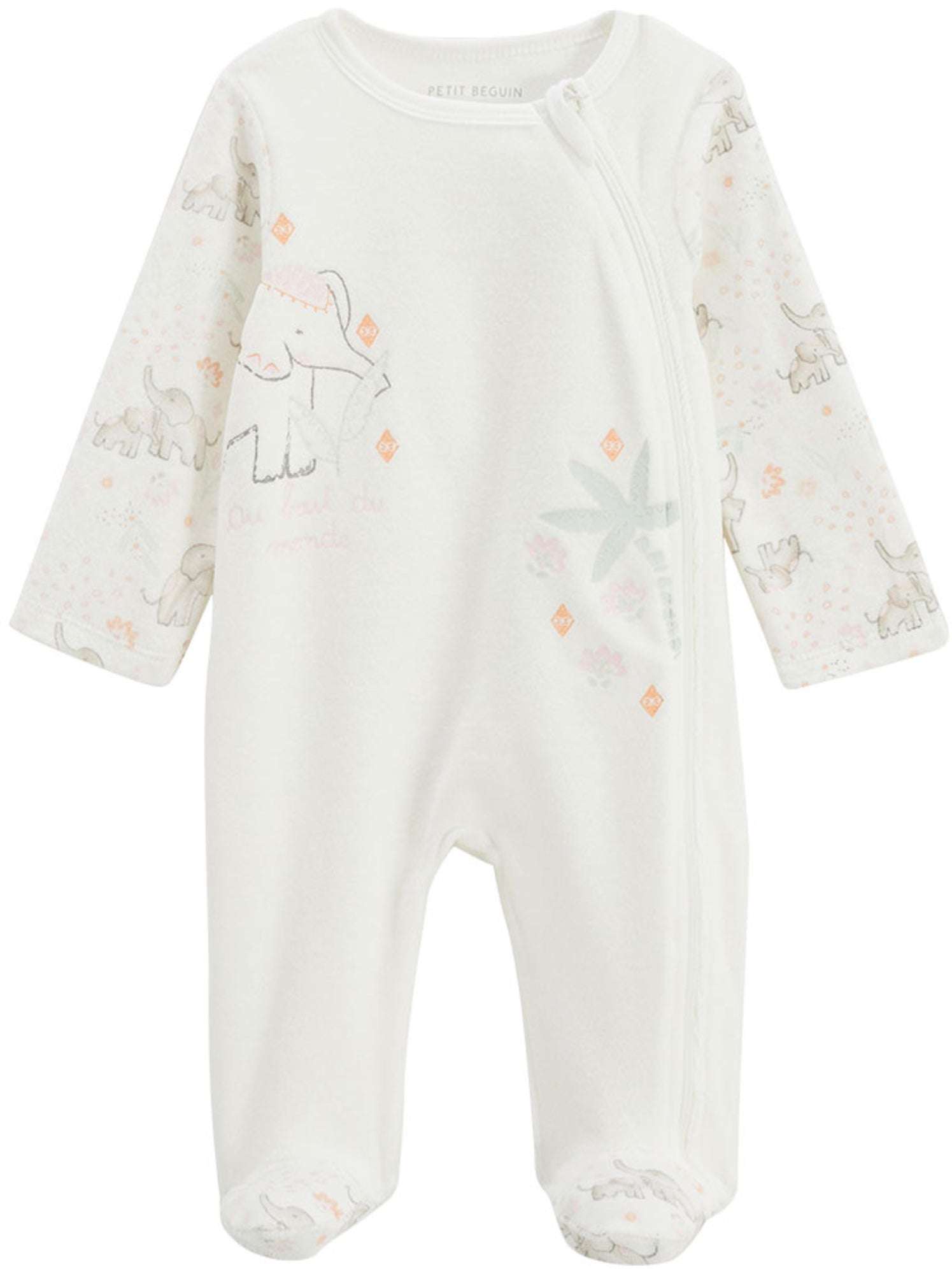 Pyjama bébé en velours ouverture zippée badian - Ecru