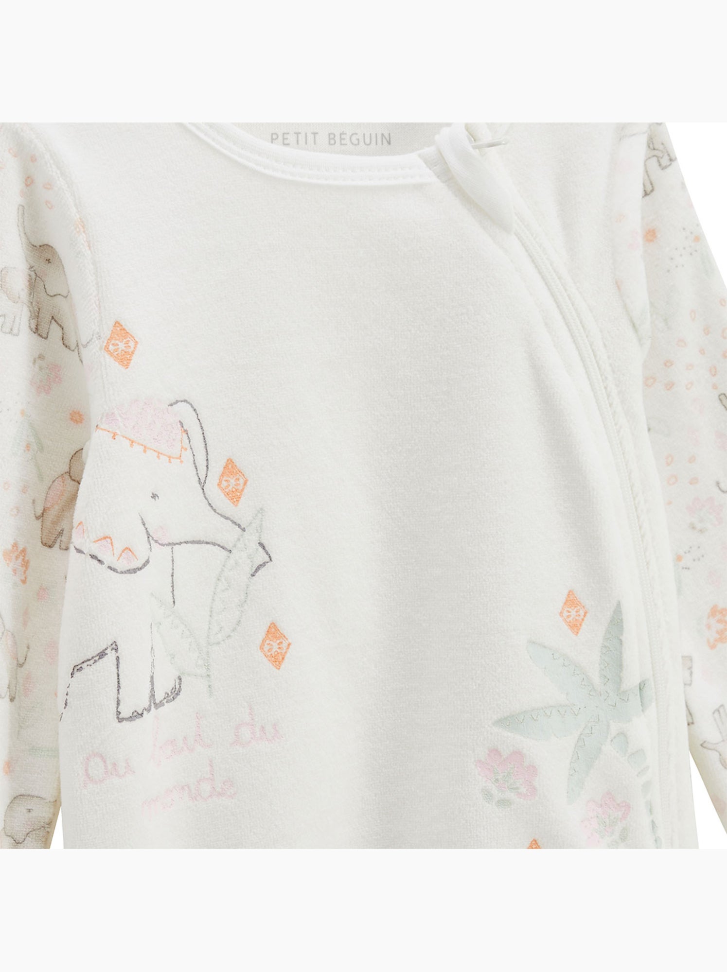 Pyjama bébé en velours ouverture zippée badian - Ecru