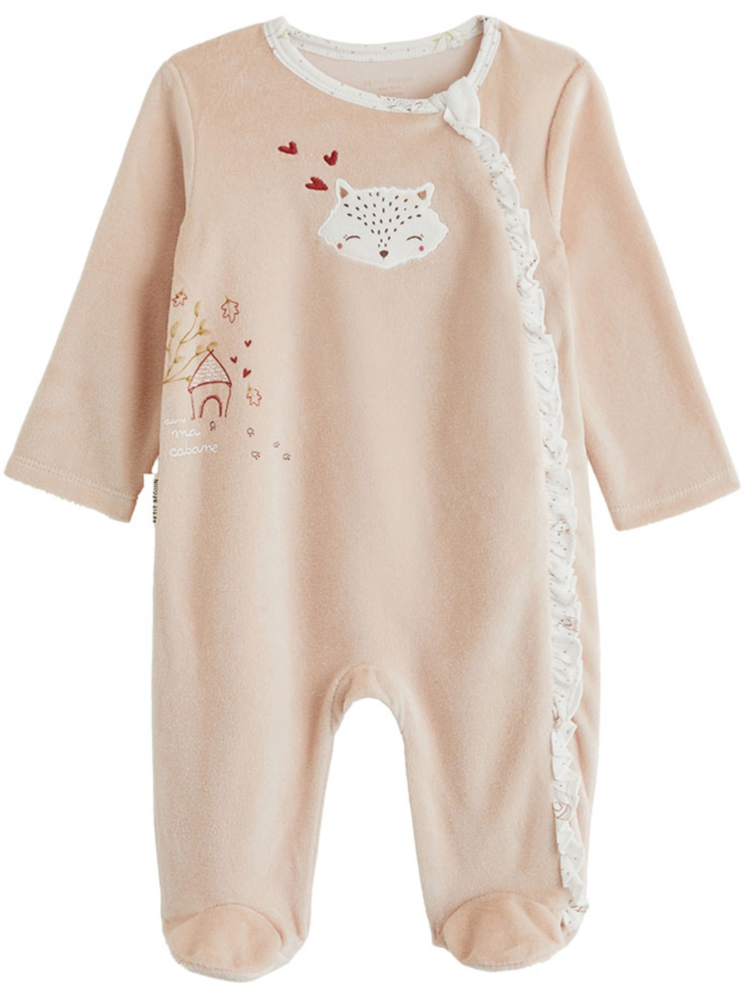 Pyjama bébé en velours ouverture zippée doucette - Rose