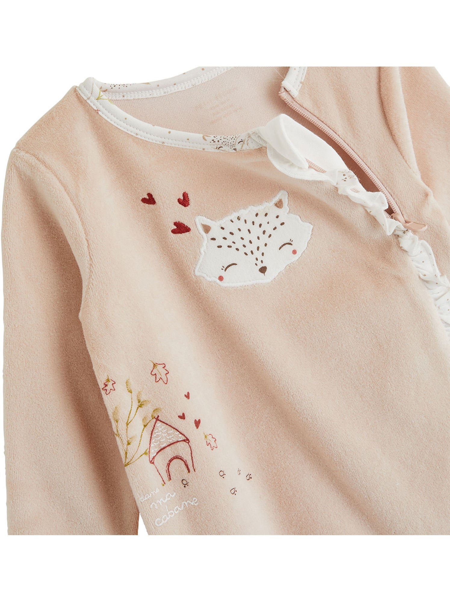Pyjama bébé en velours ouverture zippée doucette - Rose