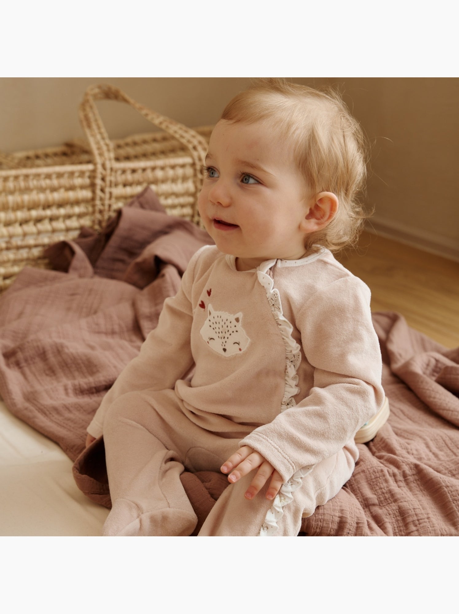 Pyjama bébé en velours ouverture zippée doucette - Rose