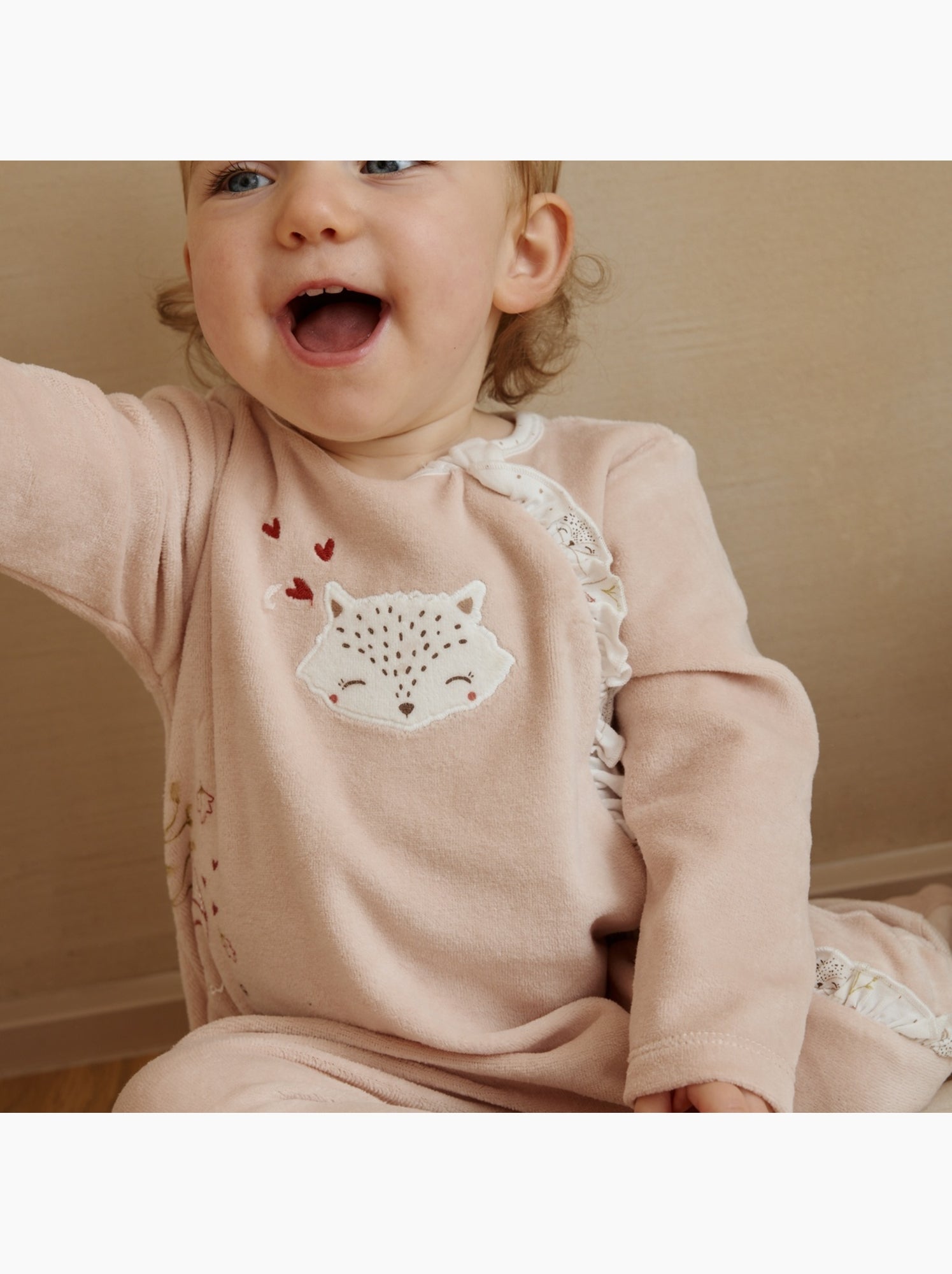 Pyjama bébé en velours ouverture zippée doucette - Rose