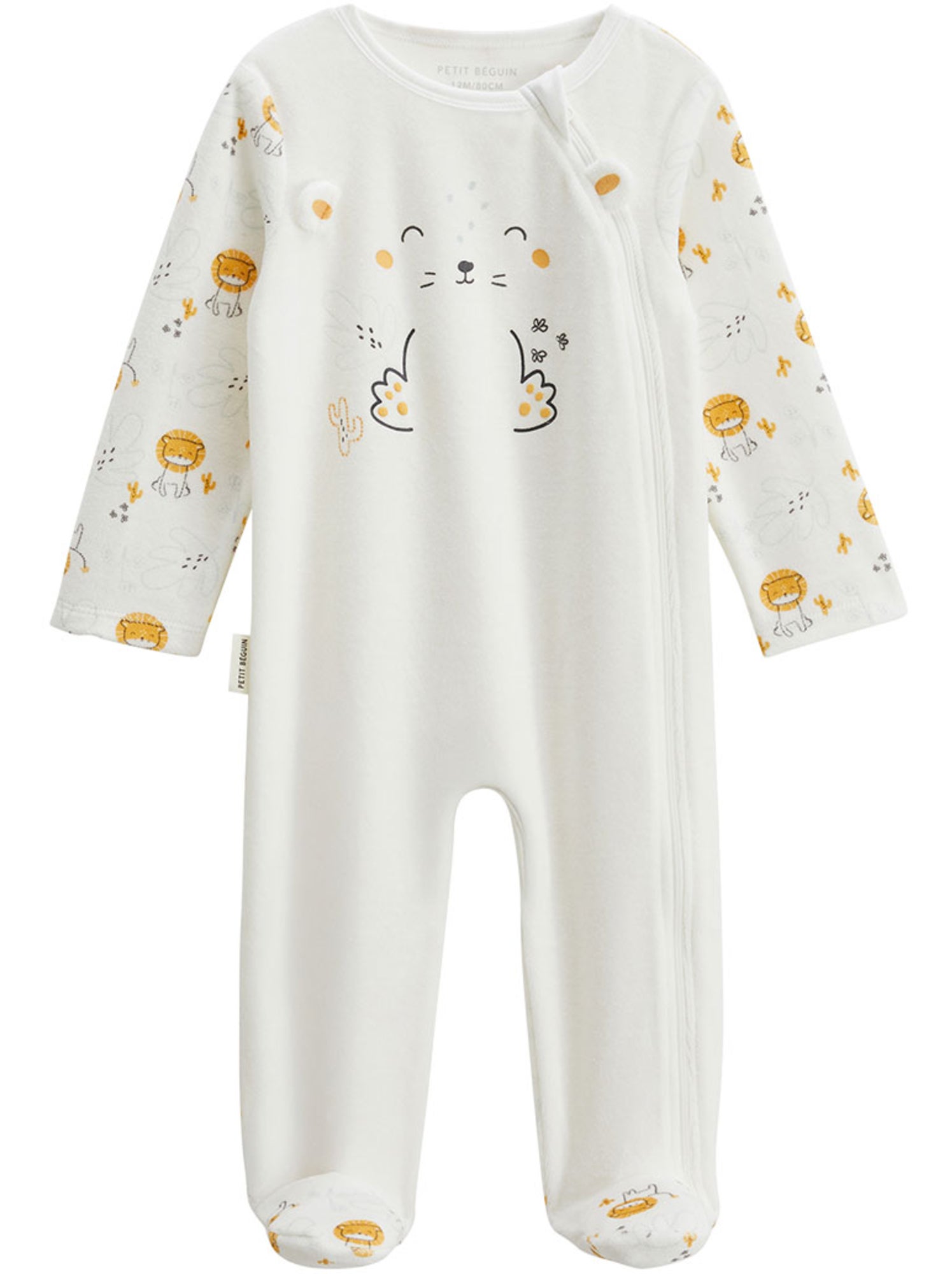 Pyjama bébé en velours ouverture zippée elio - Ecru