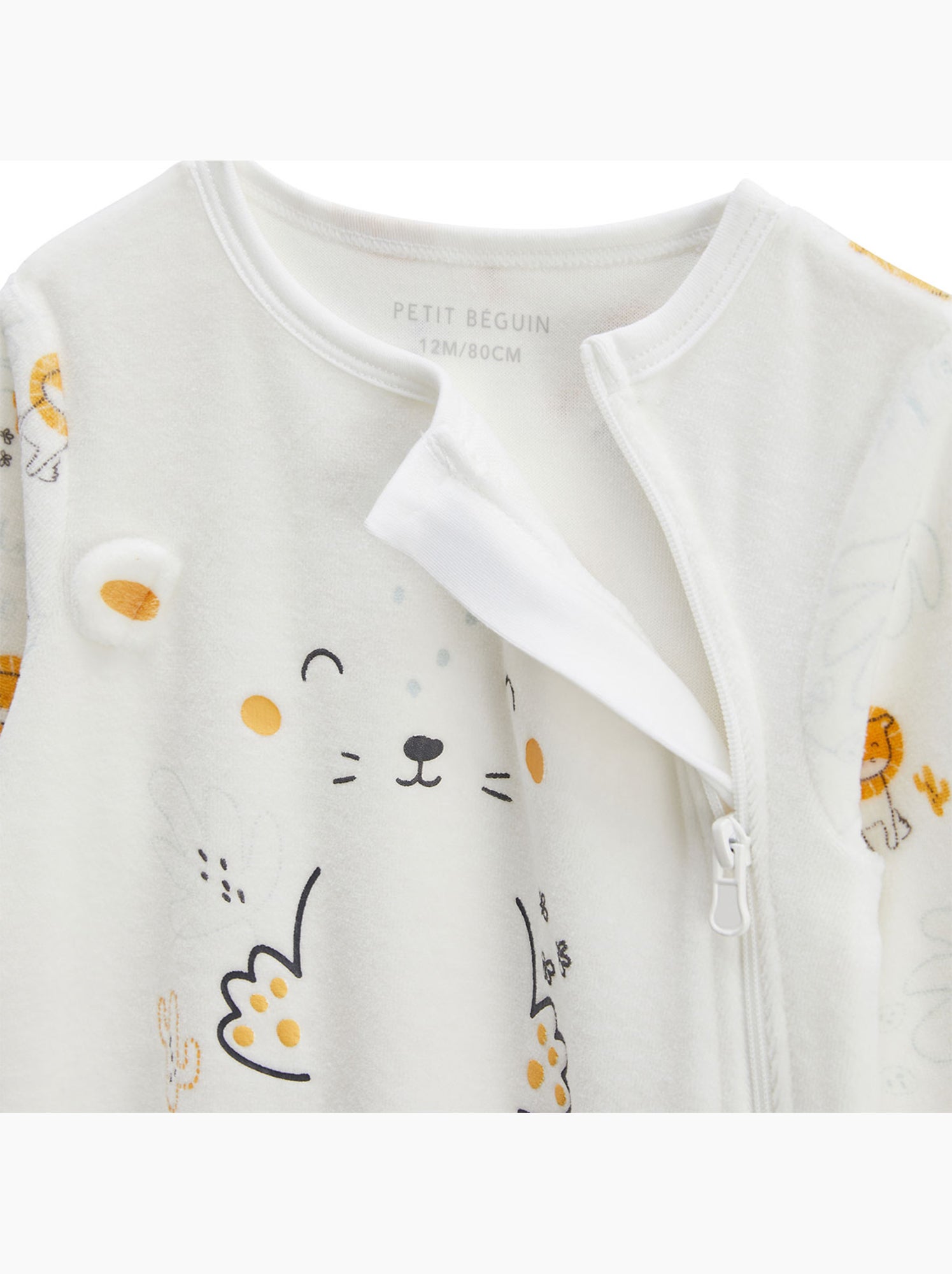 Pyjama bébé en velours ouverture zippée elio - Ecru