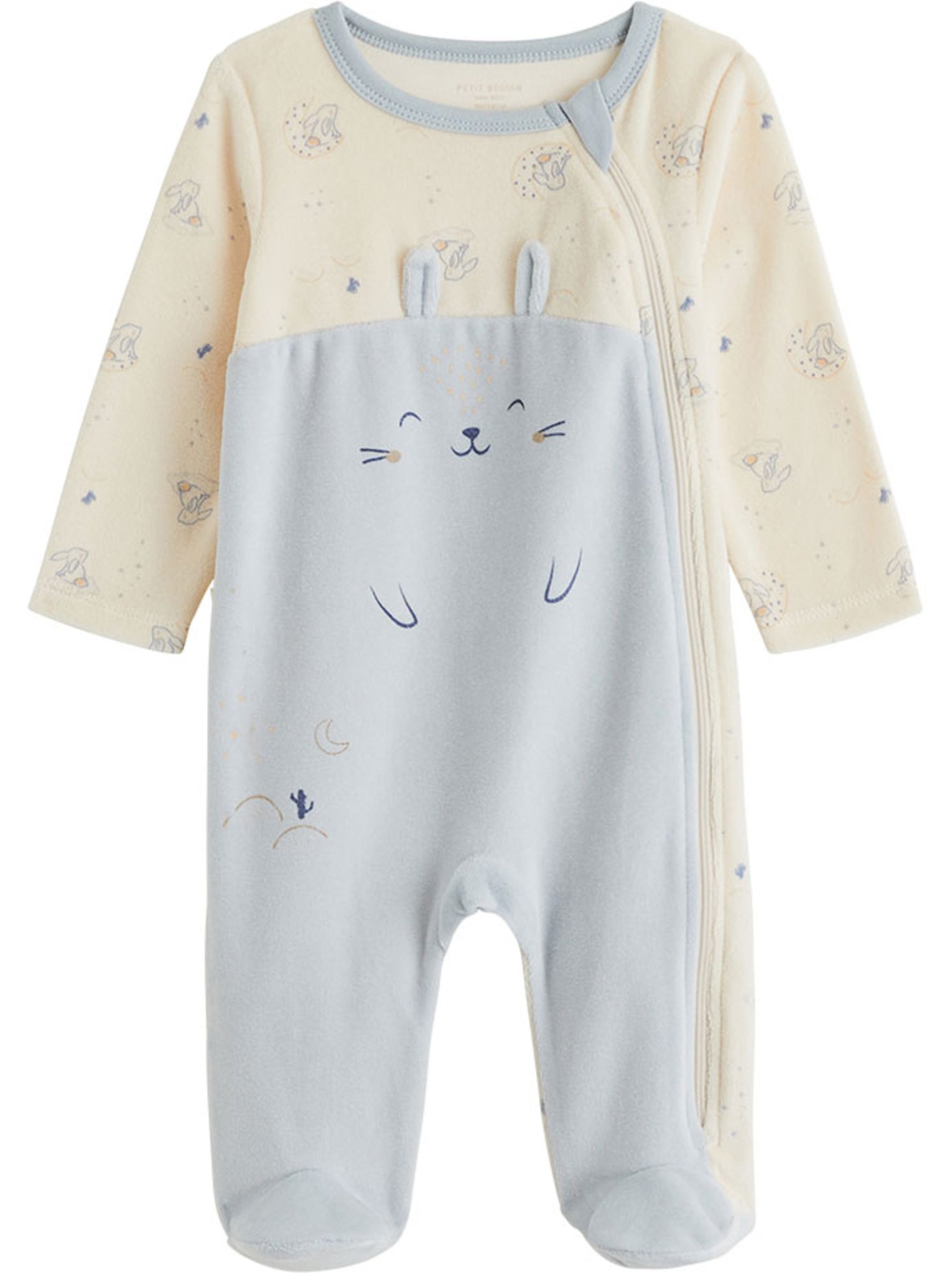 Pyjama bébé en velours ouverture zippée voix lactée - Bleu