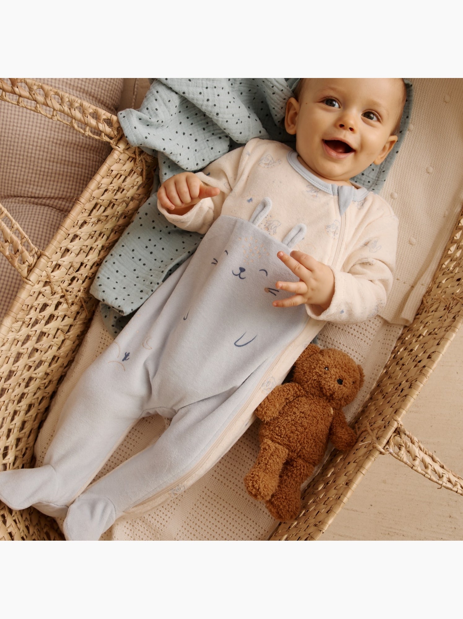 Pyjama bébé en velours ouverture zippée voix lactée - Bleu