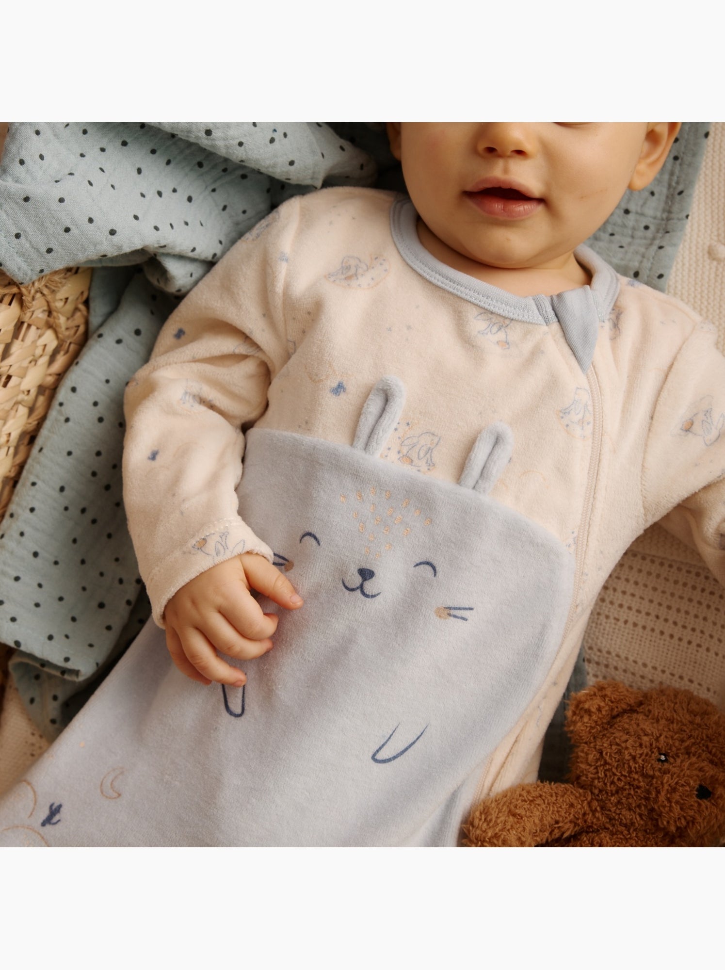 Pyjama bébé en velours ouverture zippée voix lactée - Bleu