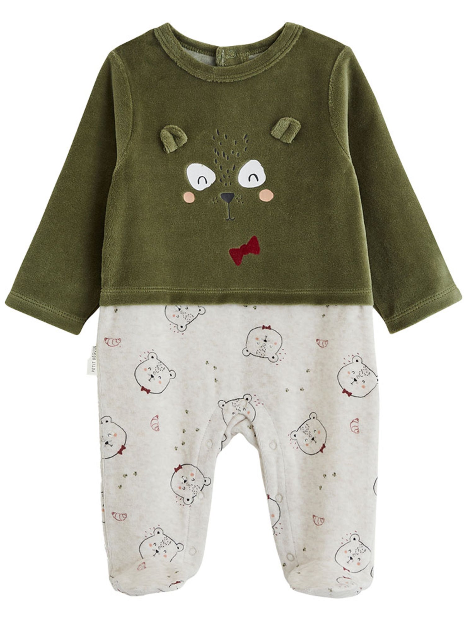 Pyjama bébé en velours pistache - Kaki