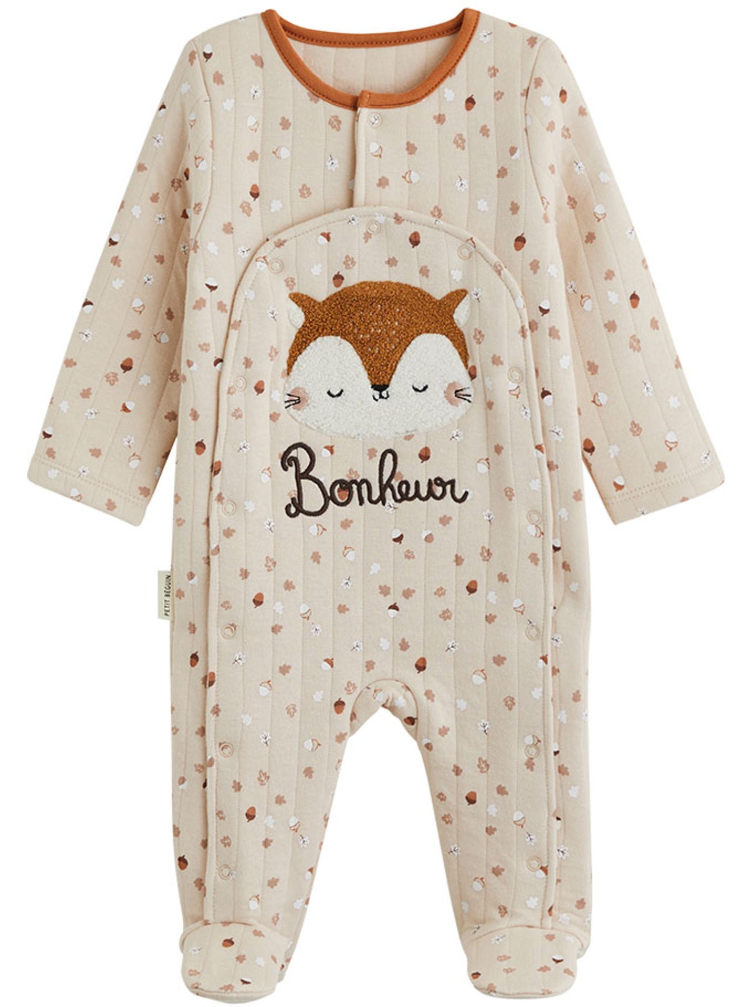 Pyjama bébé matelassé ouverture pont caramel - Ecru