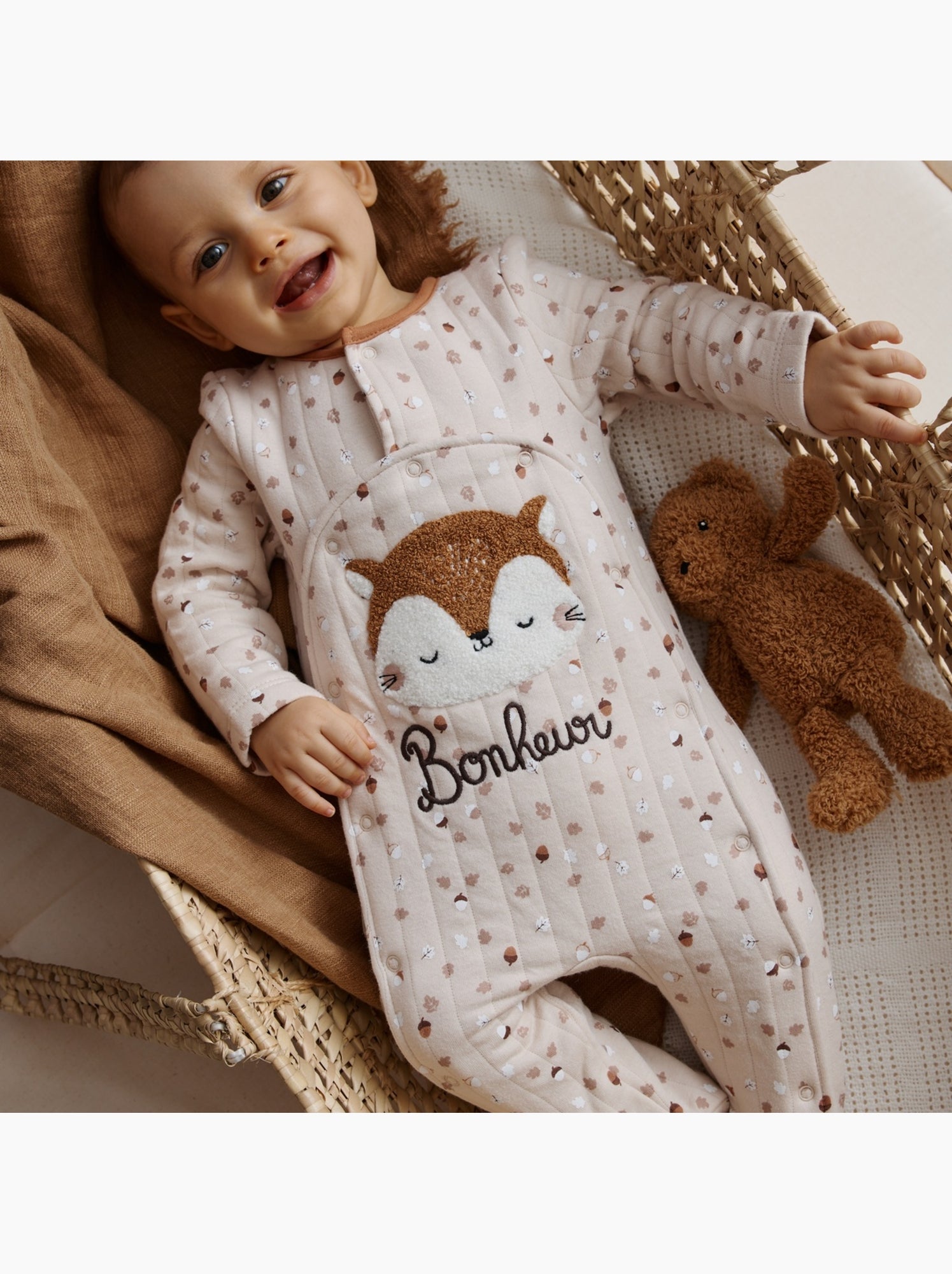 Pyjama bébé matelassé ouverture pont caramel - Ecru