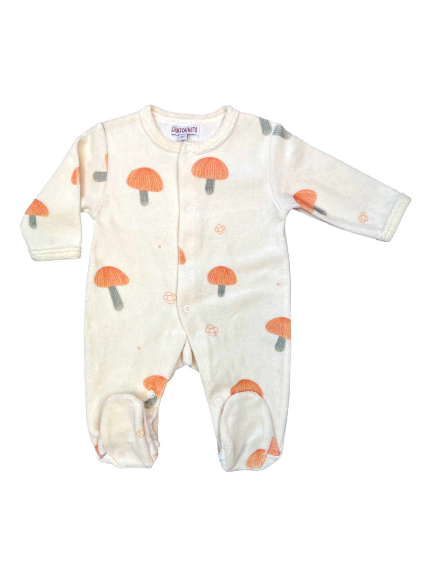 Pyjama bébé velours Champignons Les Chatounets - Beige