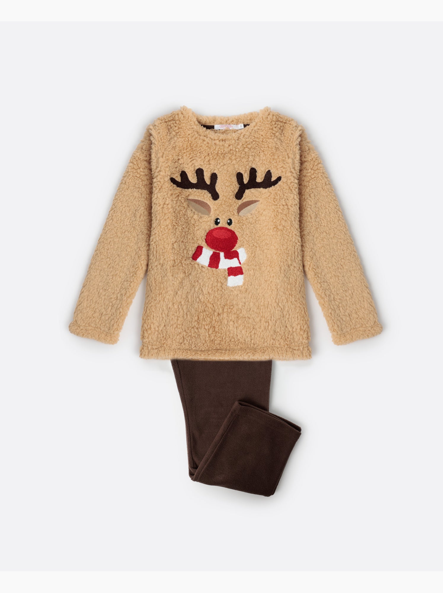 Pyjama chaud à manches longues ADMAS à motif rennes pour filles - Camel