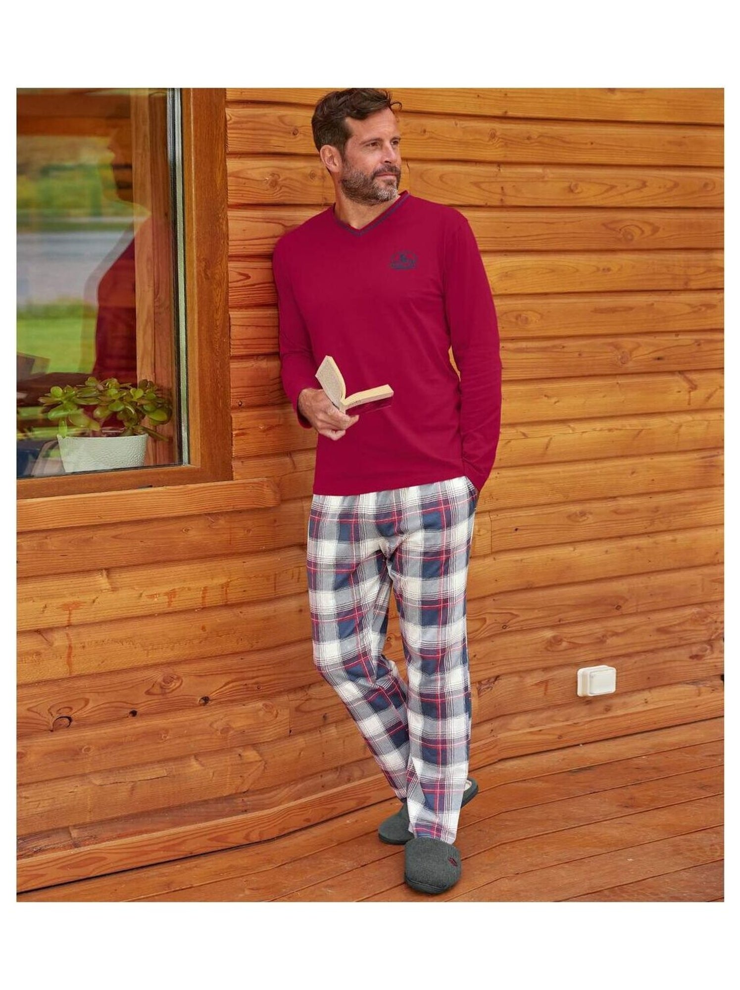 Pyjama Carreaux Jersey et Flanelle   - ATLAS FOR MEN - Bleu Rouge Bleu