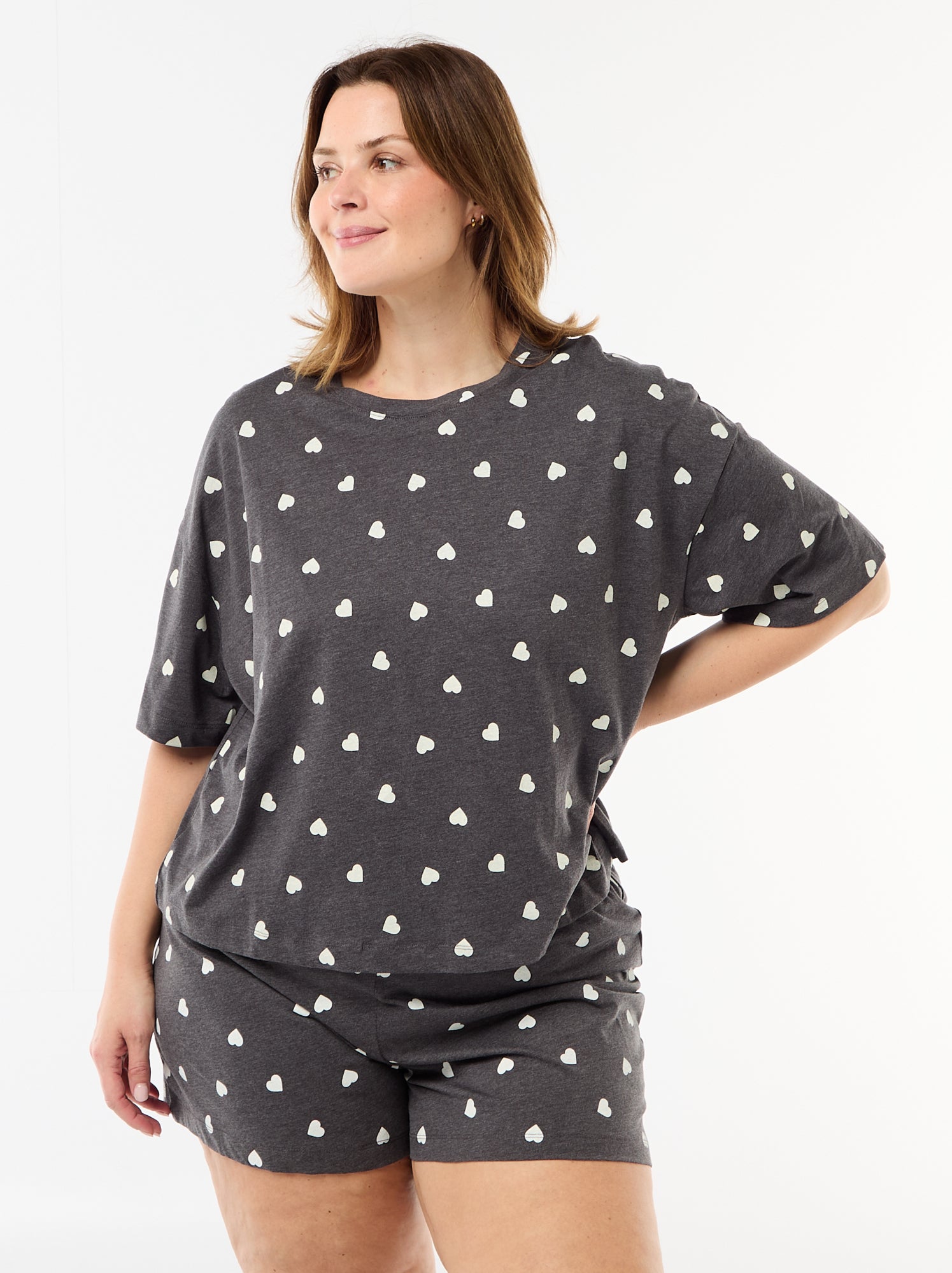 Pyjama court à motifs - 2 pièces - Gris