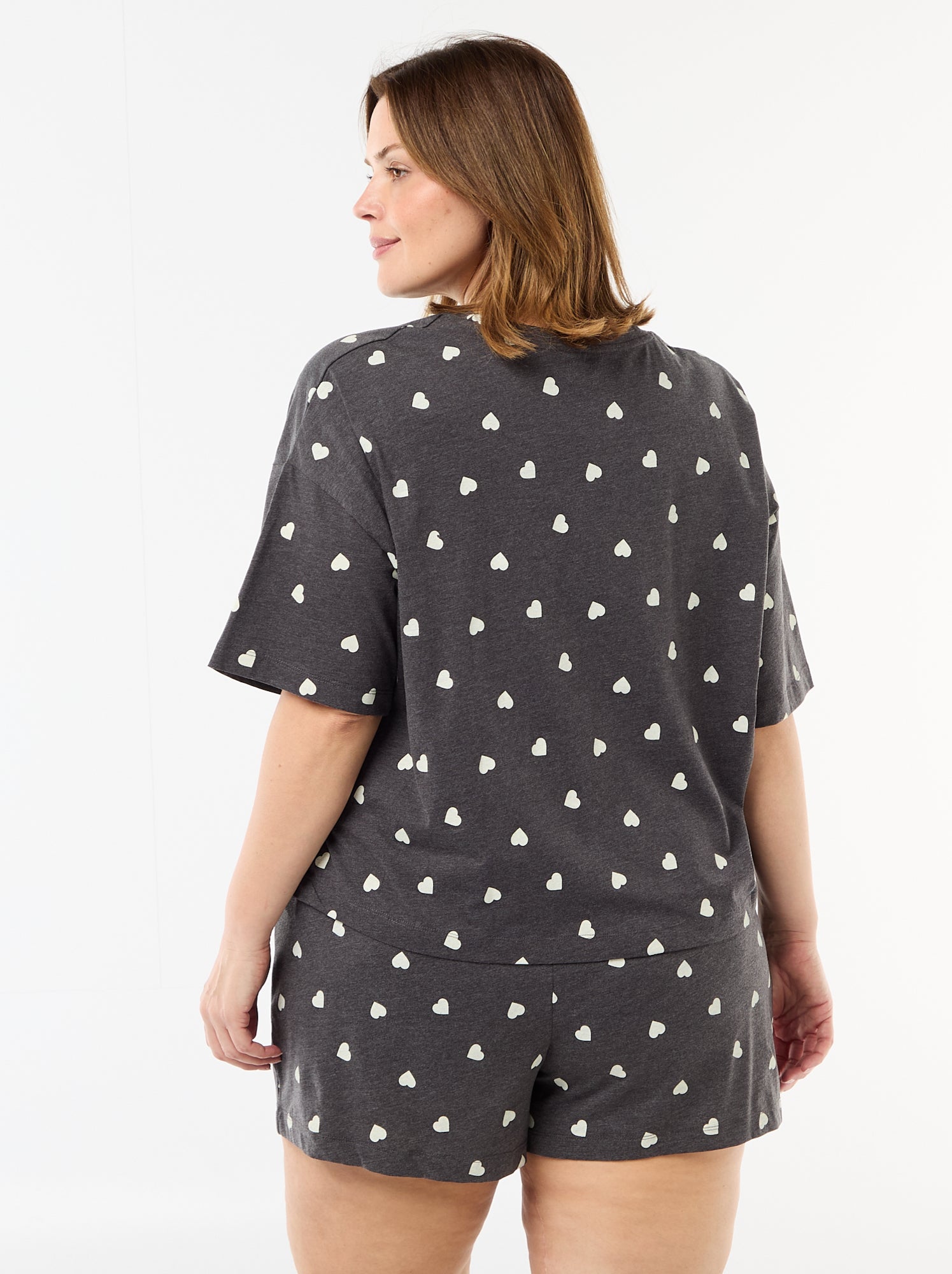 Pyjama court à motifs - 2 pièces - Gris
